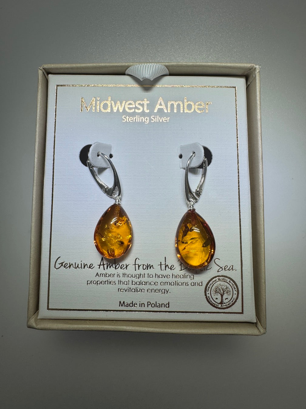 Handmade Baltic Amber Dangle Earrings | Natural Honey Cognac Teardrops with Sterling Silver Lever-Back Closures