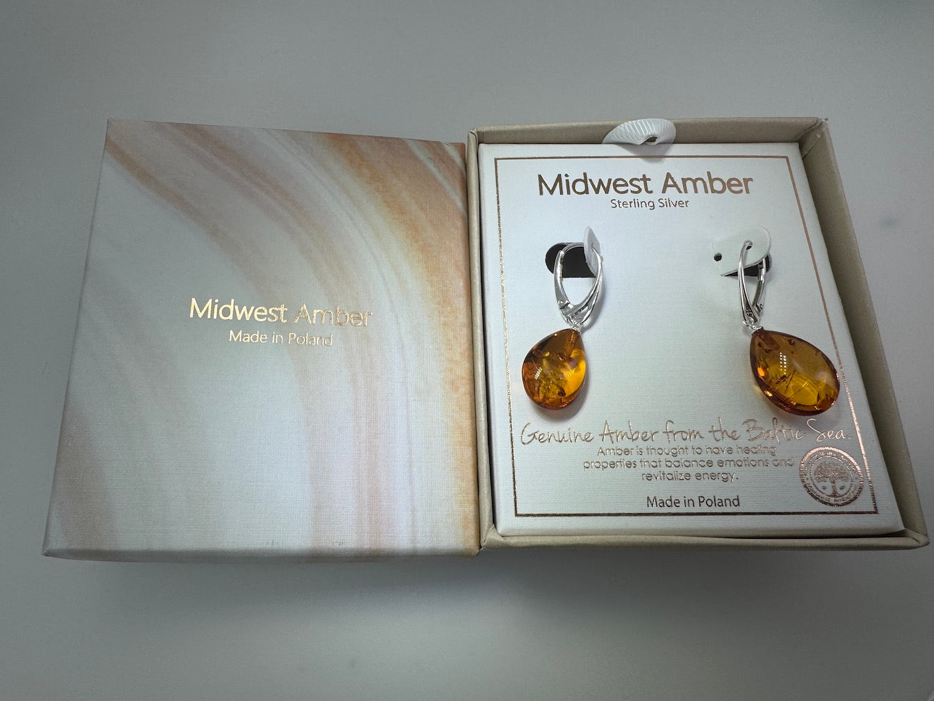 Handmade Baltic Amber Dangle Earrings | Natural Honey Cognac Teardrops with Sterling Silver Lever-Back Closures