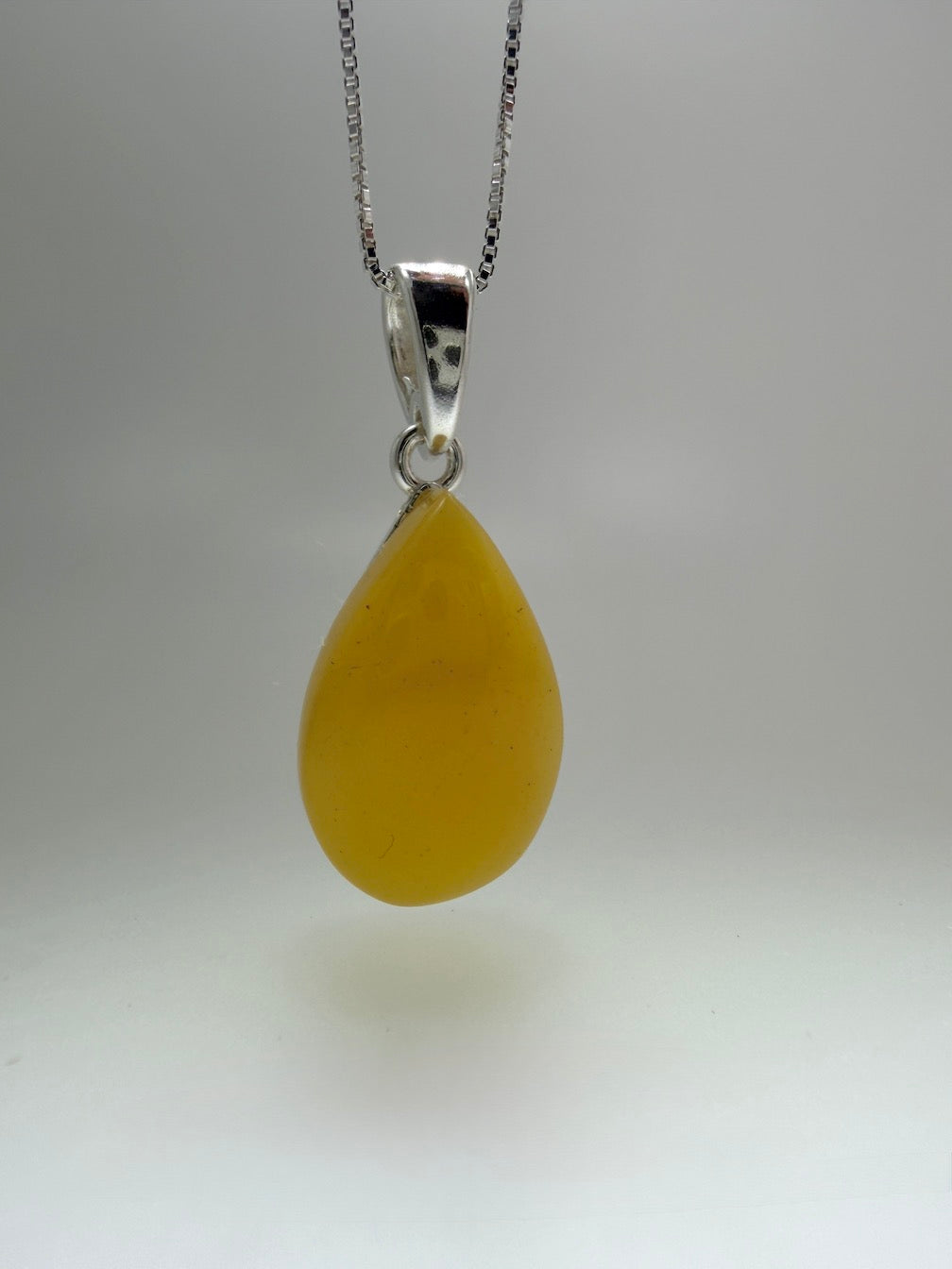Handmade Baltic Amber Teardrop Pendant - with Sterling Silver Chain