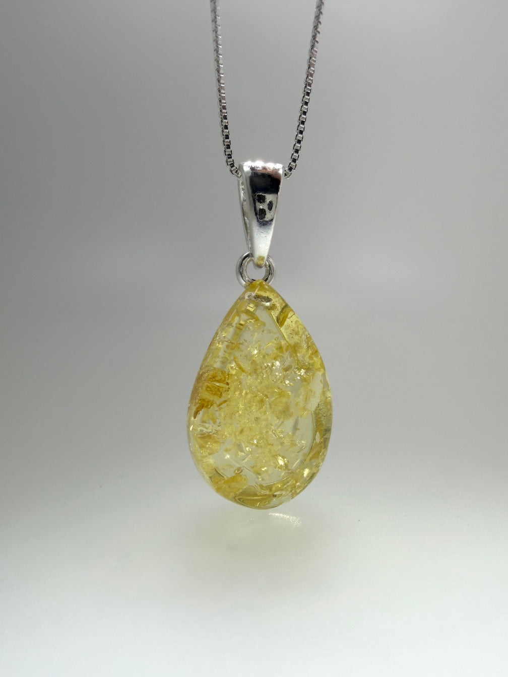 Handmade Baltic Amber Teardrop Pendant - with Sterling Silver Chain