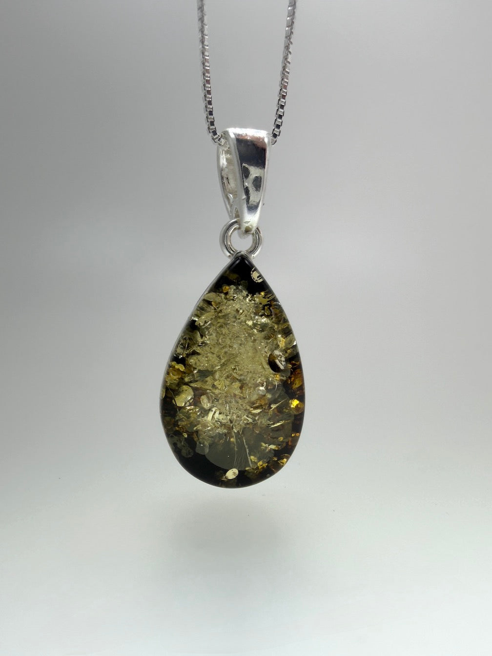 Handmade Baltic Amber Teardrop Pendant - with Sterling Silver Chain