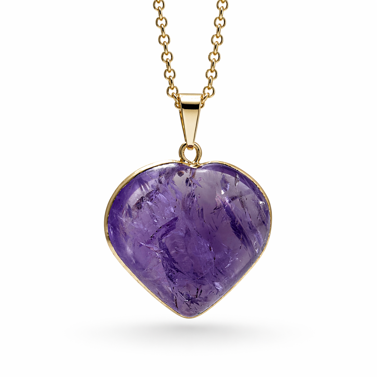 Handmade Brazil Gemstone Heart Necklace – Rose Quartz, Amethyst or Lapis Lazuli – Gold Plated Chain – Natural Stone Jewelry Gift