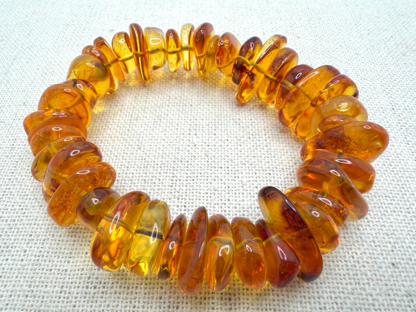 Handmade Genuine Baltic Amber Honey Chunk Stretch Bracelet – Natural Organic Amber Jewelry