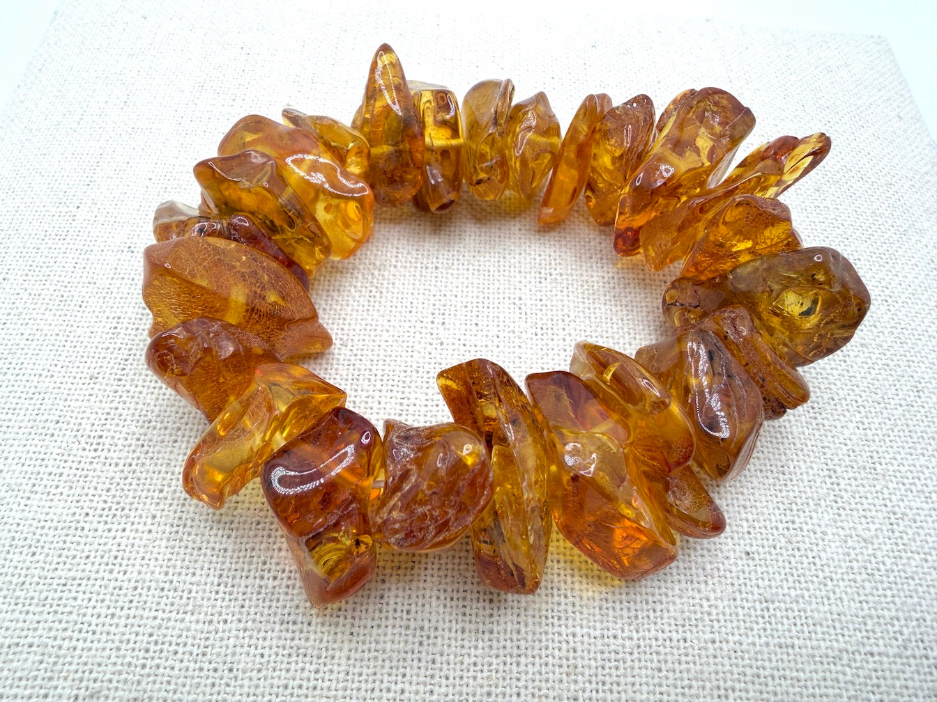 Handmade Genuine Baltic Amber Honey Chunk Stretch Bracelet – Natural Organic Amber Jewelry, One of a Kind