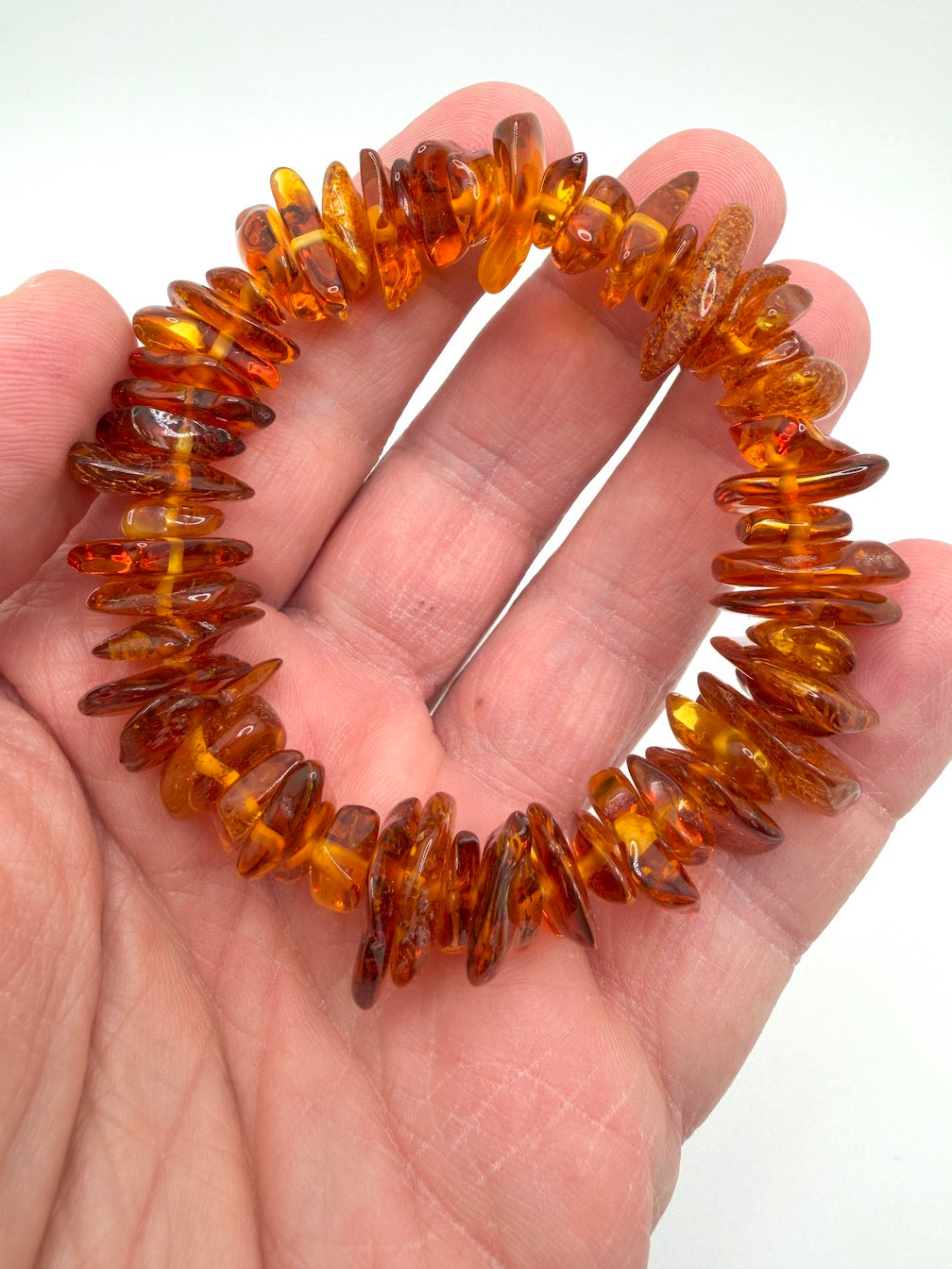 Handmade Genuine Baltic Amber Stretch Bracelet – Honey or Multicolor Butterscotch, Honey & Cherry Amber