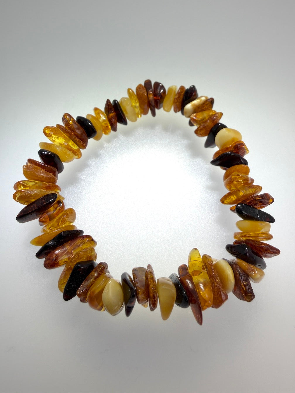 Handmade Genuine Baltic Amber Stretch Bracelet – Honey or Multicolor Butterscotch, Honey & Cherry Amber