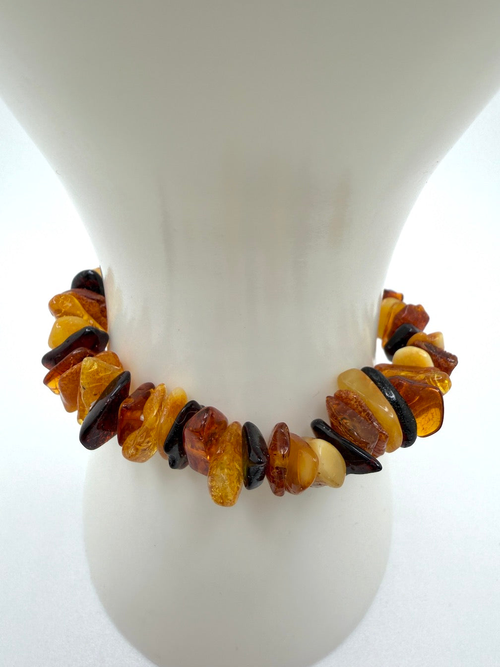 Handmade Genuine Baltic Amber Stretch Bracelet – Honey or Multicolor Butterscotch, Honey & Cherry Amber