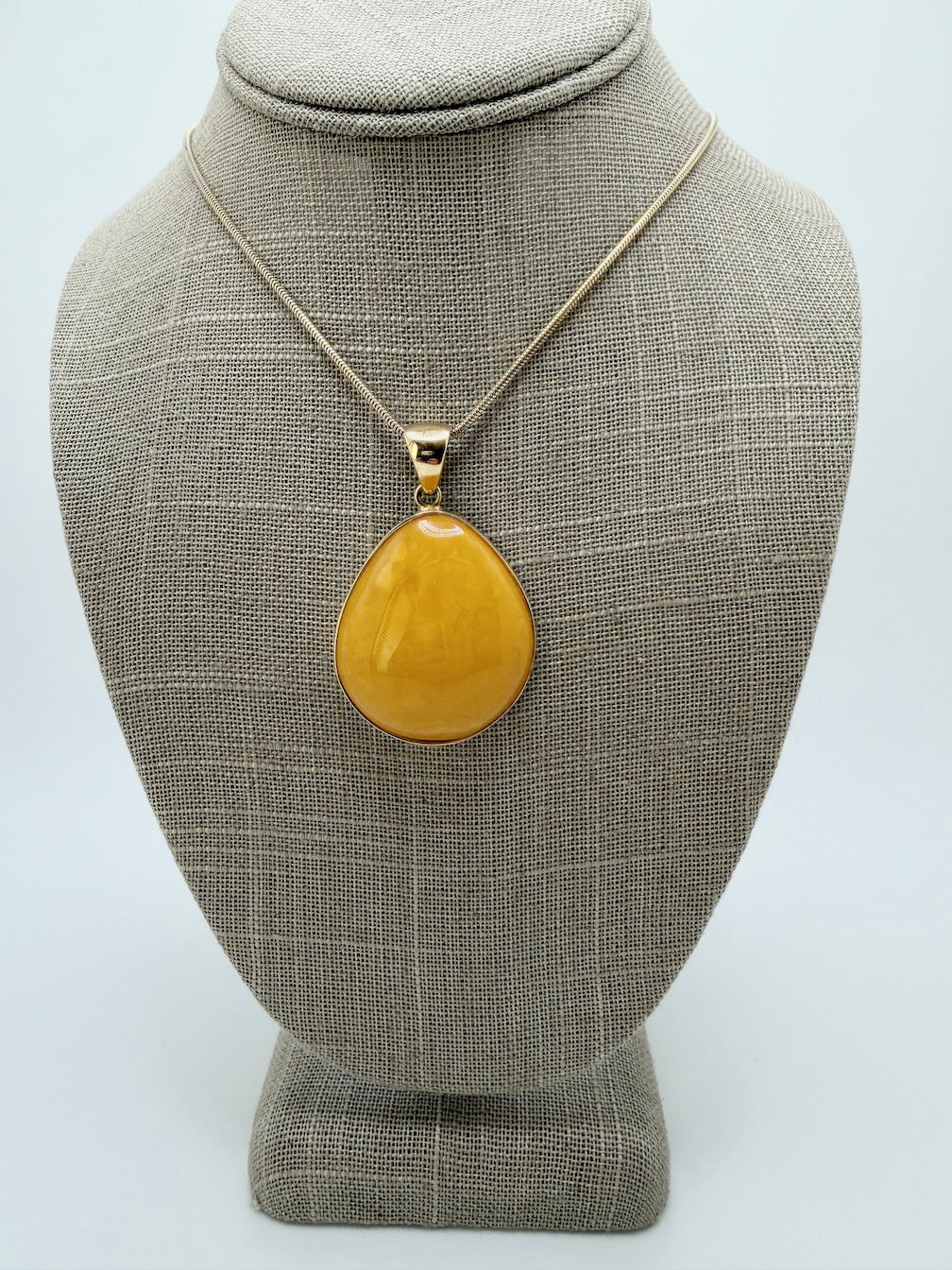 Handmade Gold Plated Sterling Silver Butterscotch Baltic Amber Modern Pendant Necklace | Rare Yellow Amber | 18” Snake Chain | Made in Poland