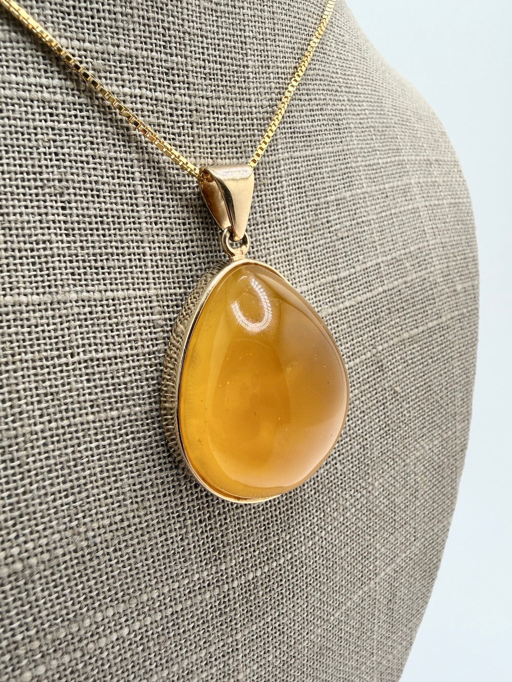 Handmade Gold Plated Sterling Silver Butterscotch Baltic Amber Modern Pendant Necklace | Rare Yellow Amber | 18” Box Chain | Made in Poland