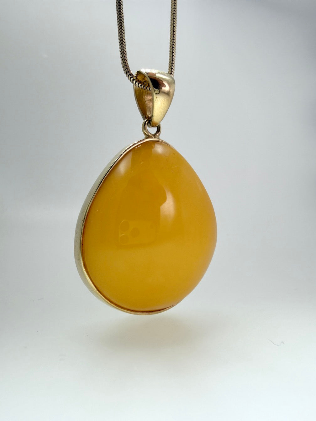Handmade Gold Plated Sterling Silver Butterscotch Baltic Amber Modern Pendant Necklace | Rare Yellow Amber | 18” Snake Chain | Made in Poland