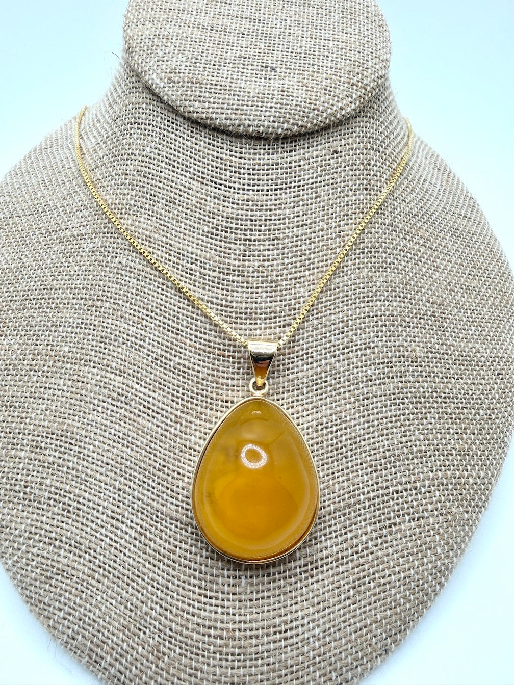 Handmade Gold Plated Sterling Silver Butterscotch Baltic Amber Modern Pendant Necklace | Rare Yellow Amber | 18” Box Chain | Made in Poland