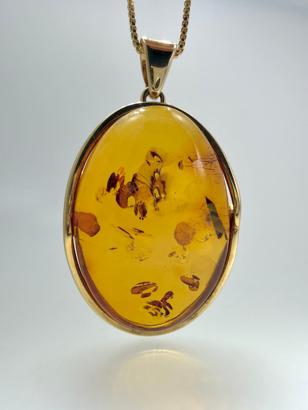 Handmade Gold Plated Sterling Silver Honey Cognac Baltic Amber Modern Pendant with 18” Box Chain