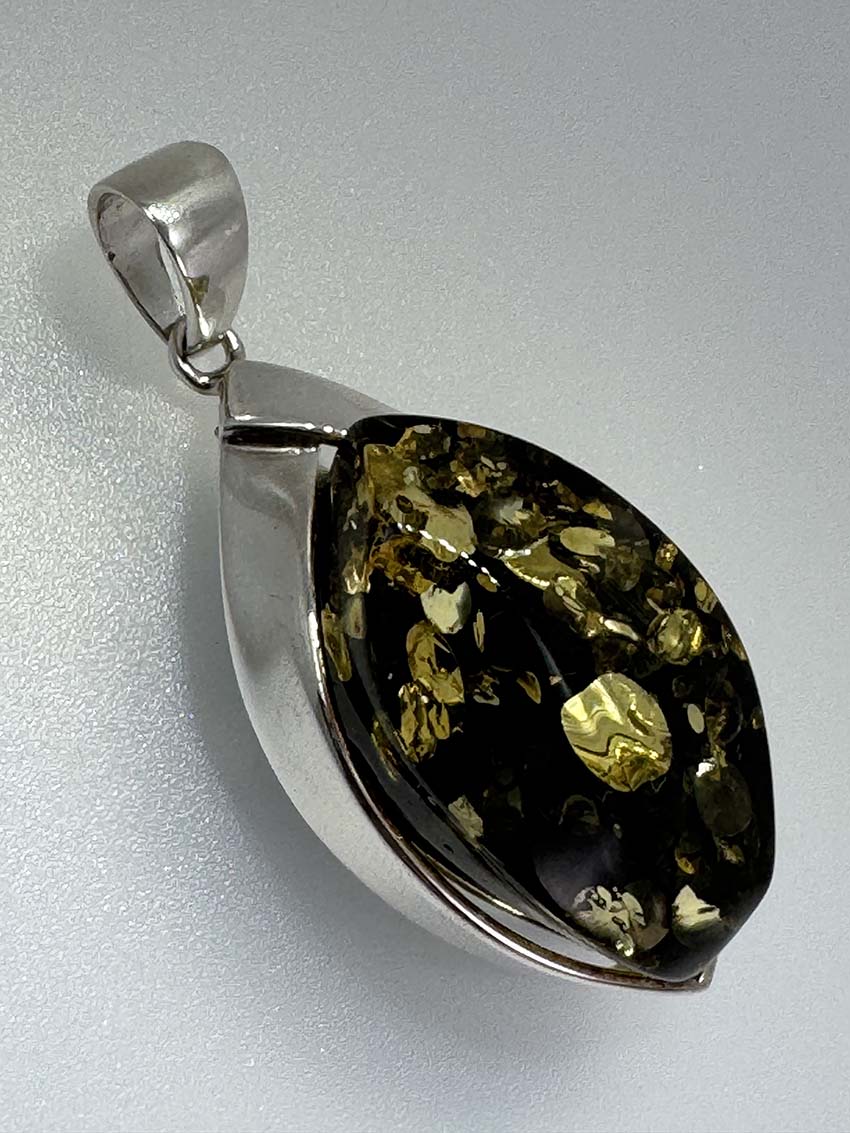 Handmade Green Baltic Amber Ombré Artistic Pendant - Sterling Silver - Choice of Chain