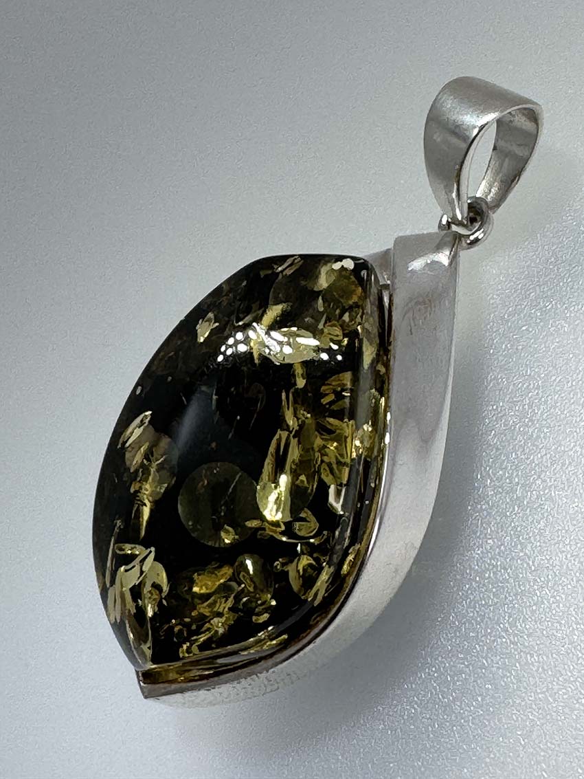 Handmade Green Baltic Amber Ombré Artistic Pendant - Sterling Silver - Choice of Chain