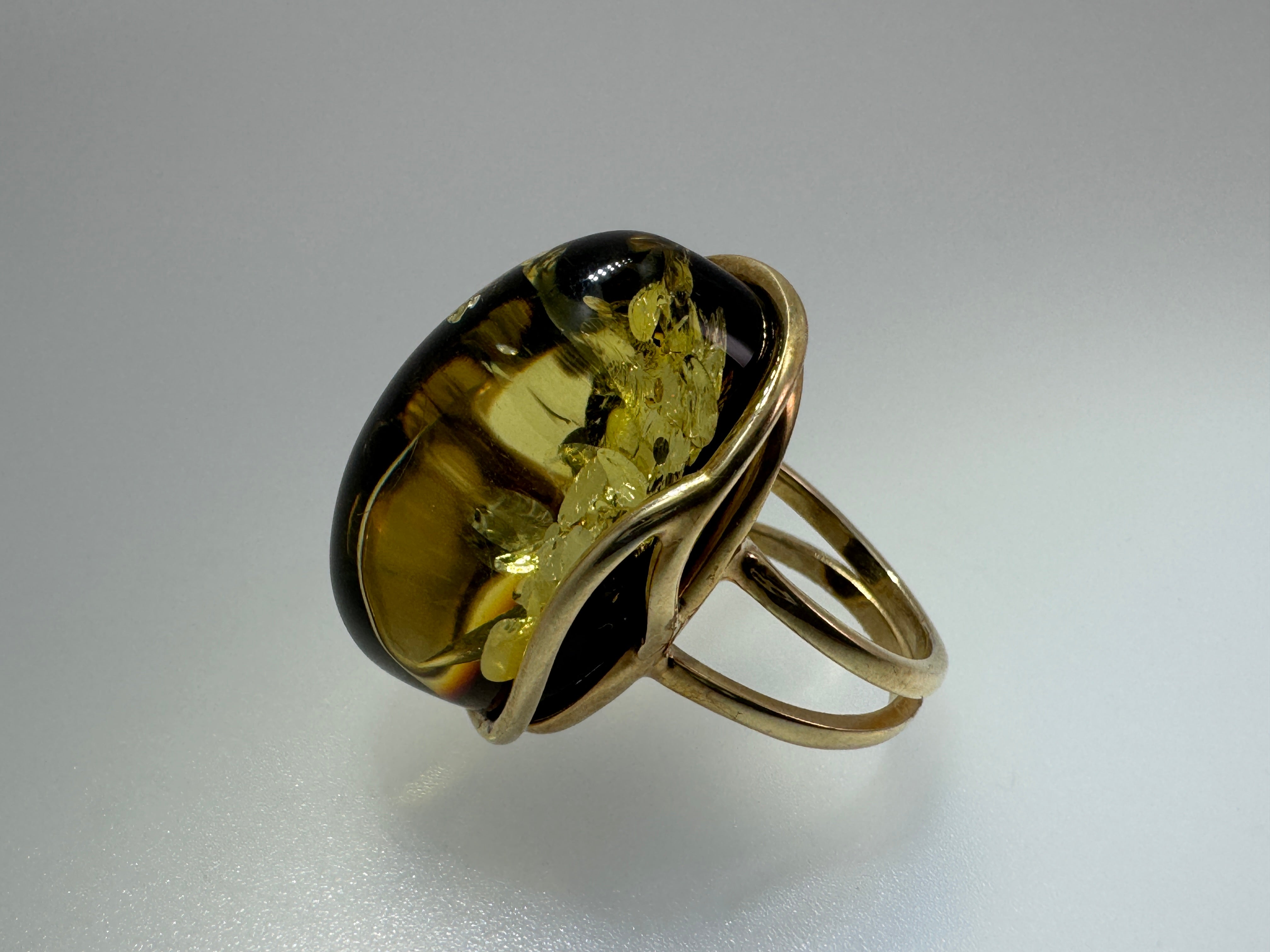 Handmade Green Baltic Amber Ombre Ring – Adjustable Gold Plated Sterling Silver Statement Ring – Genuine Baltic Amber Jewelry from Poland