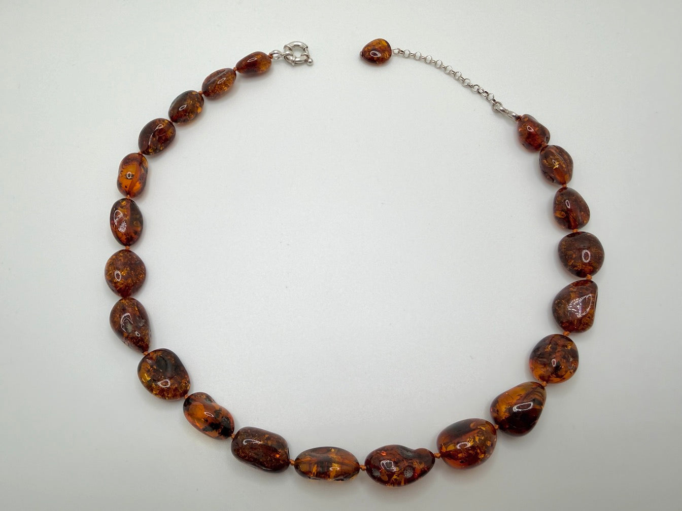 Handmade Honey Baltic Amber Chunk Necklace – Genuine Knotted Amber Beads, Lithuania, Sterling Silver Clasp, Adjustable Statement Necklace