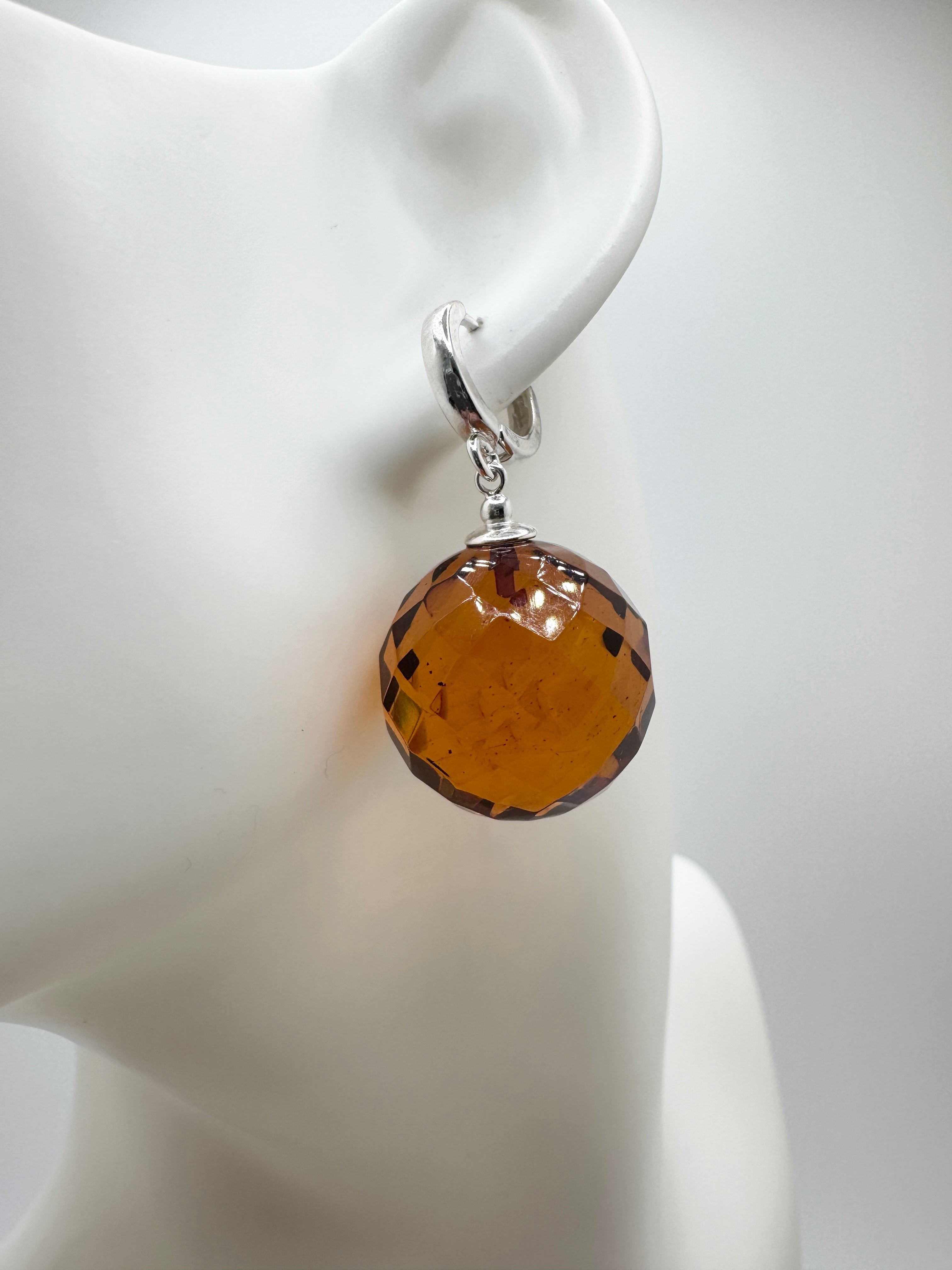 Handmade Honey Baltic Amber Faceted Ball Earrings | Sterling Silver Everyday & Special Occasion Jewelry