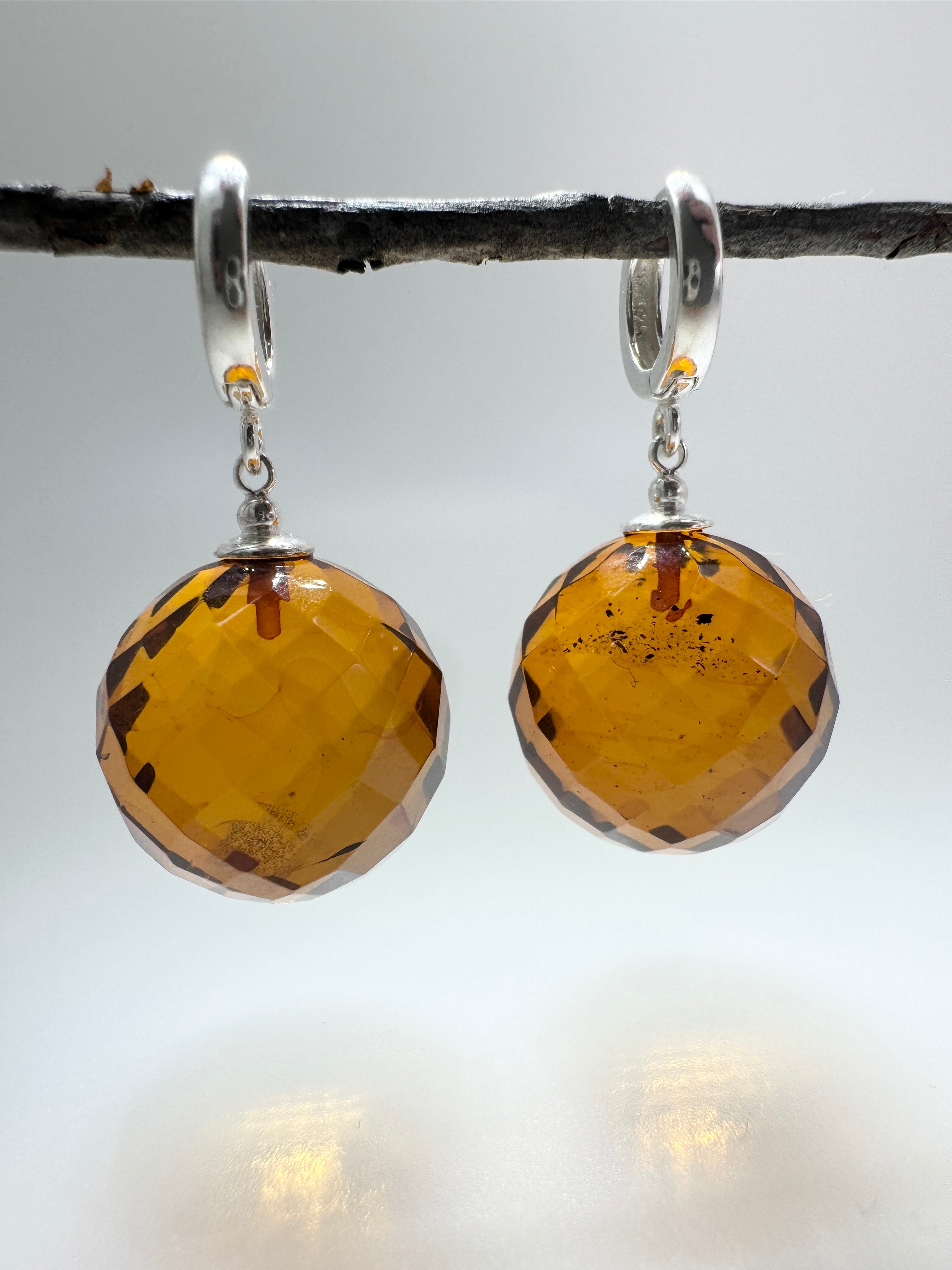 Handmade Honey Baltic Amber Faceted Ball Earrings | Sterling Silver Everyday & Special Occasion Jewelry