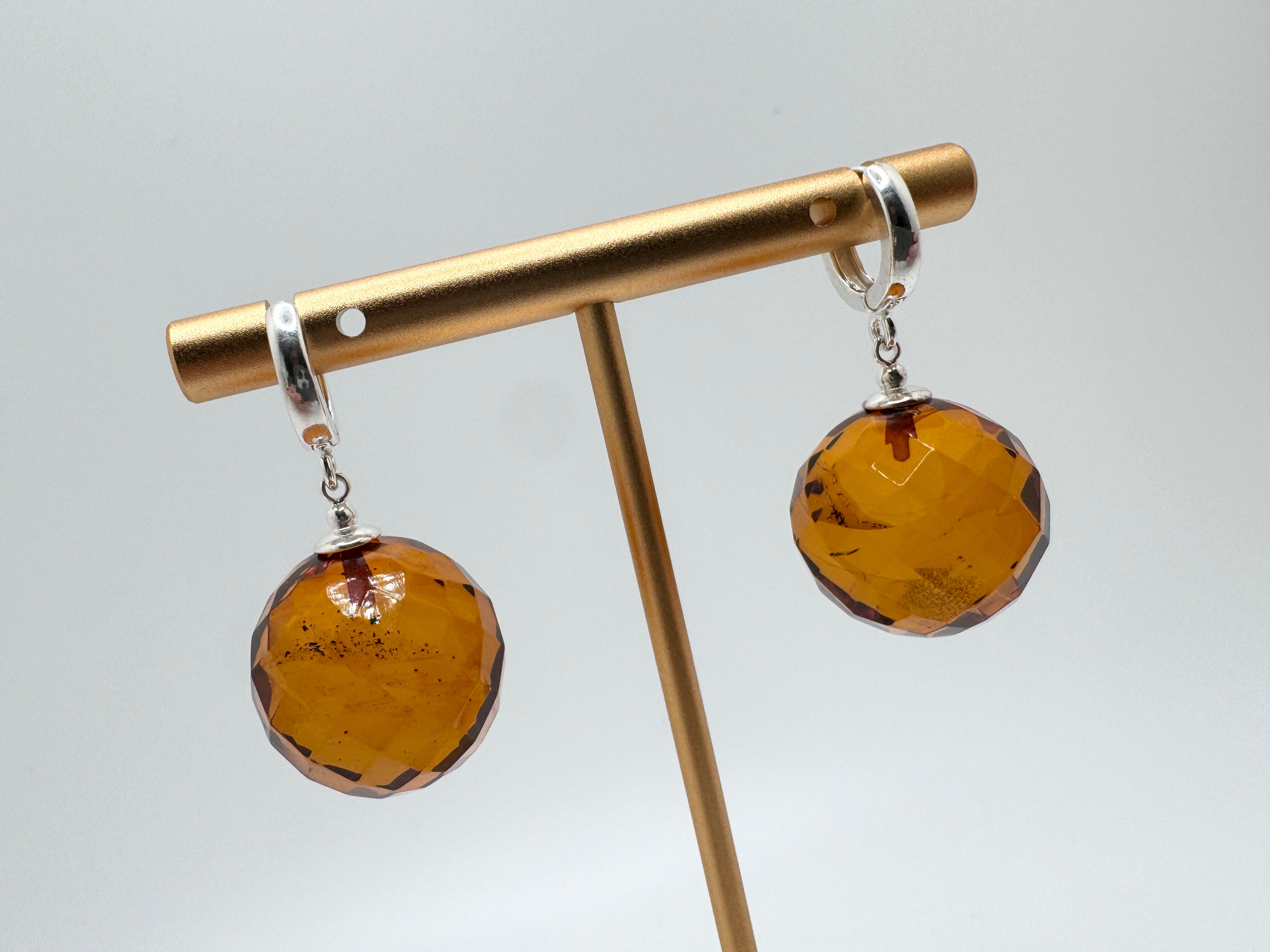 Handmade Honey Baltic Amber Faceted Ball Earrings | Sterling Silver Everyday & Special Occasion Jewelry