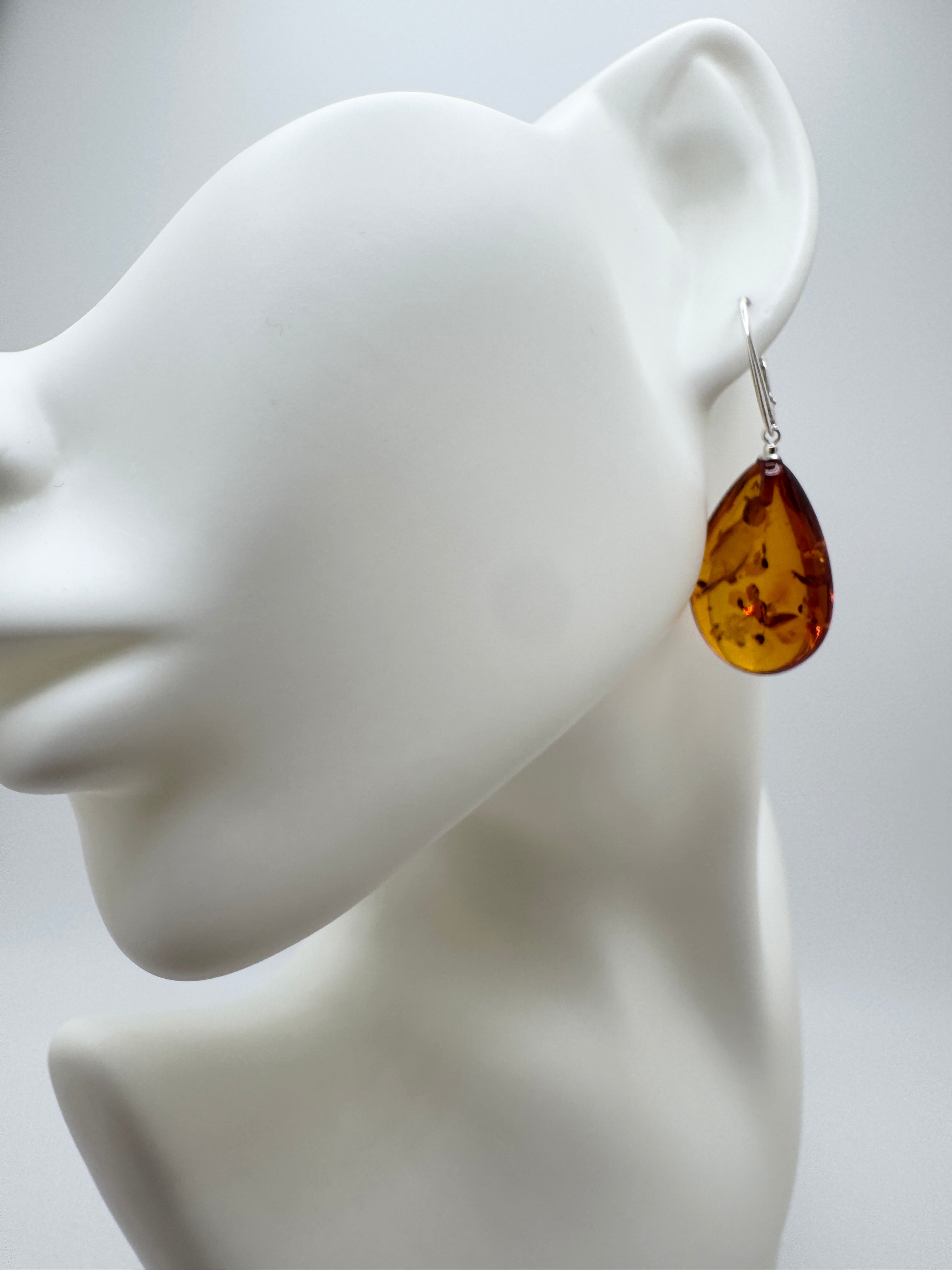 Handmade Honey Baltic Amber Oversized Teardrop Earrings – Sterling Silver Lever Back Dangles from Poland