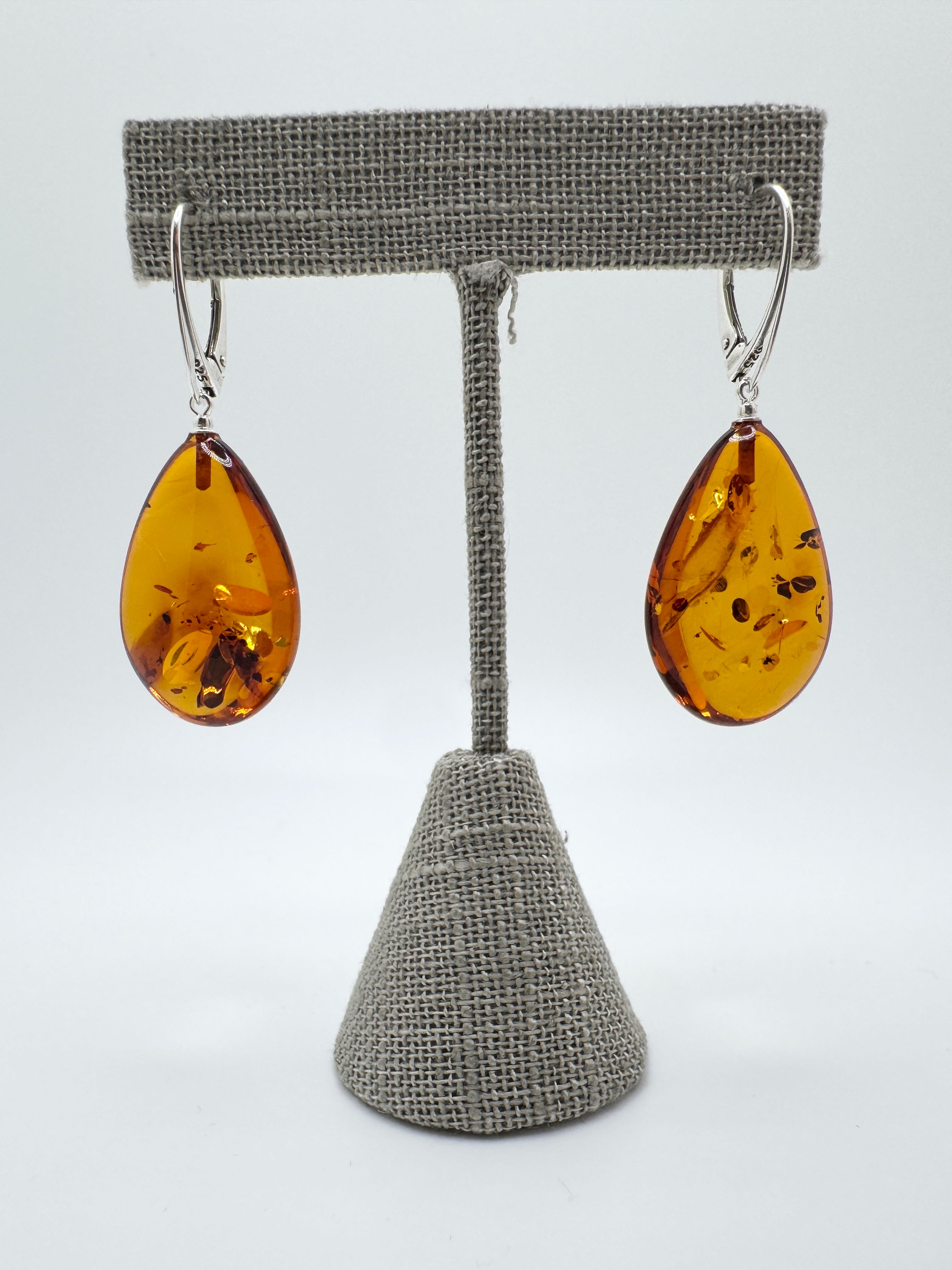 Handmade Honey Baltic Amber Oversized Teardrop Earrings – Sterling Silver Lever Back Dangles from Poland