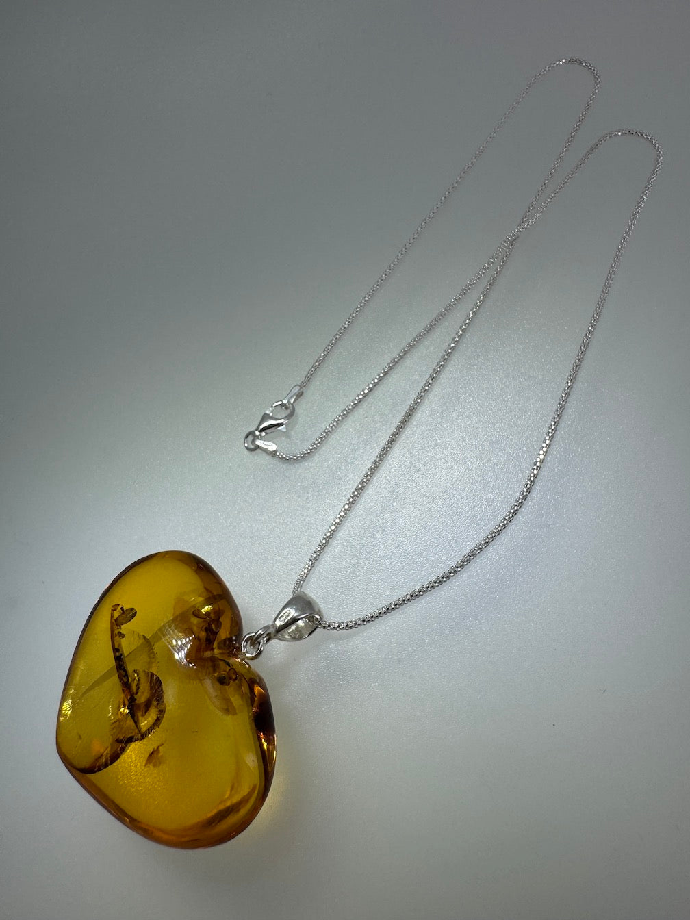 Handmade Honey Baltic Amber Puffy Heart Pendant – Genuine Carved Amber with Golden Inclusions on Sterling Silver Chain