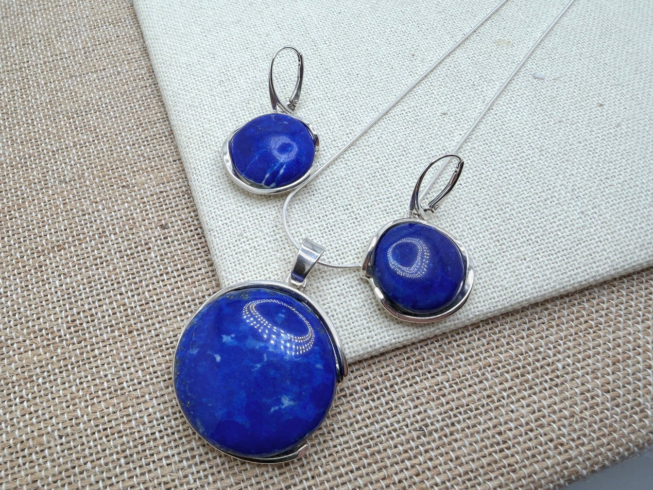 Handmade Lapis Lazuli Pendant & Earring Set | Sterling Silver | Made in Poland | Snake Chain Necklace