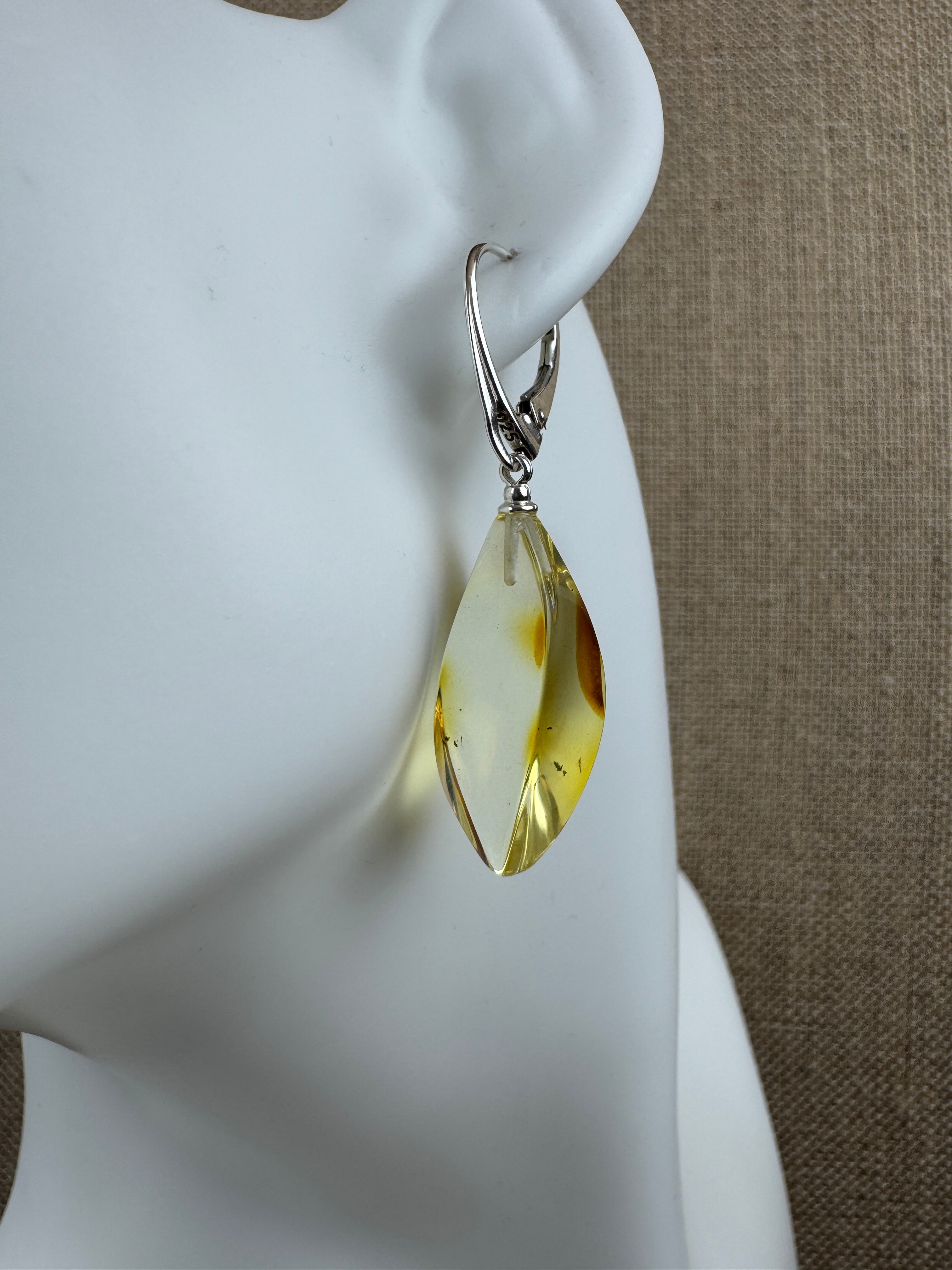 Handmade Lemon Baltic Amber Drop Earrings – Sterling Silver Lever Back 