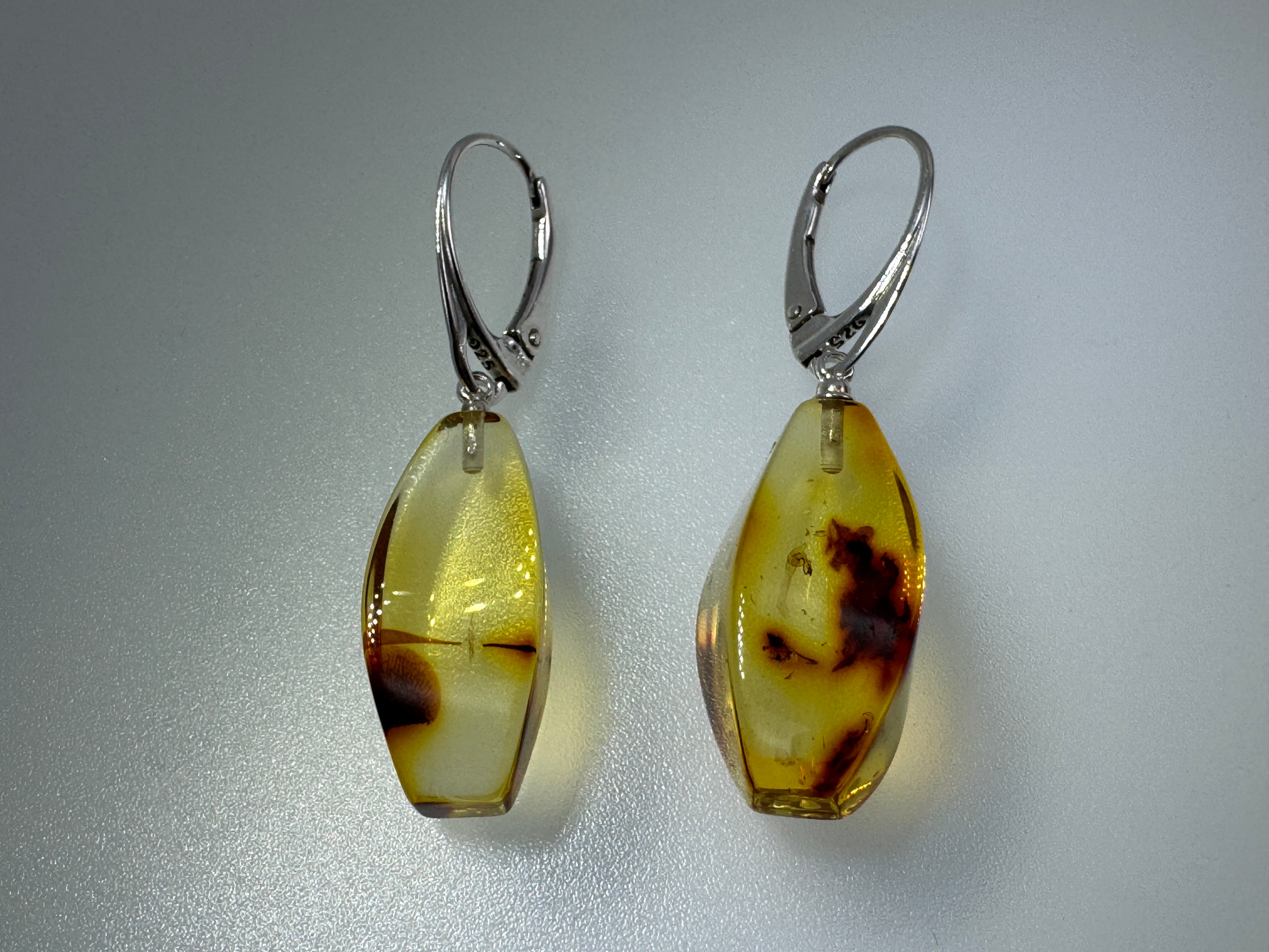 Handmade Lemon Baltic Amber Drop Earrings – Sterling Silver Lever Back 