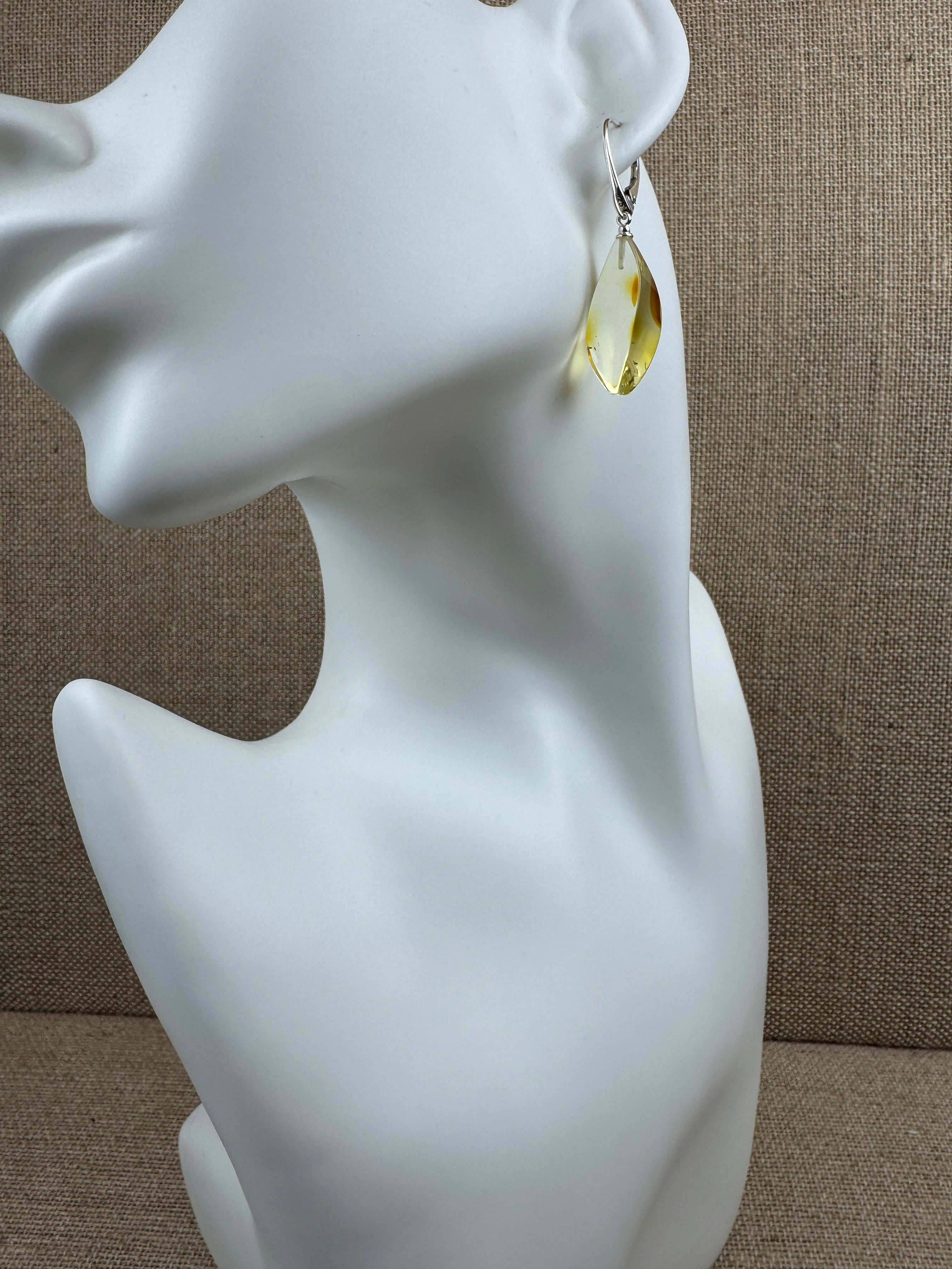 Handmade Lemon Baltic Amber Drop Earrings – Sterling Silver Lever Back 