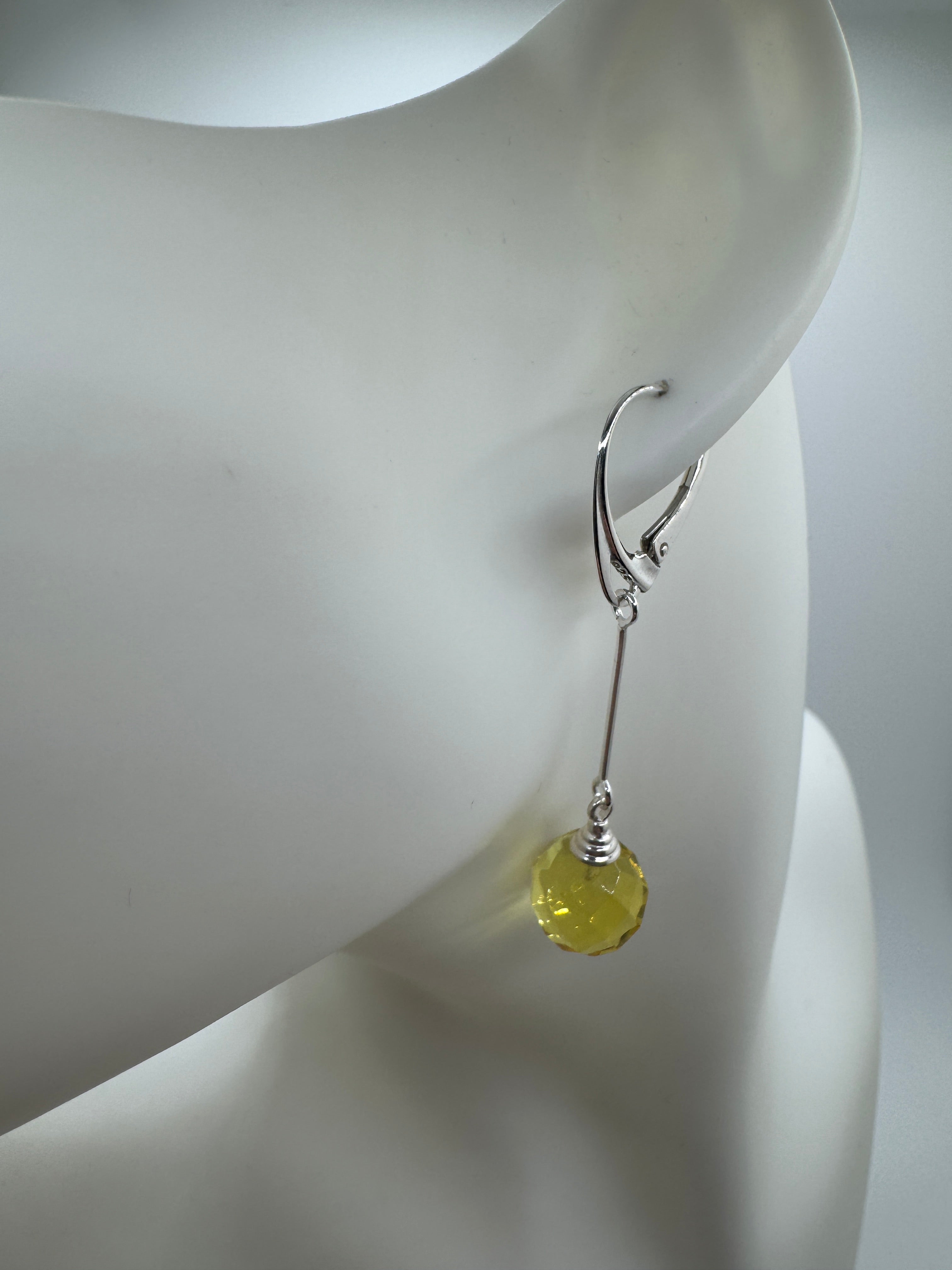 Handmade Lemon Baltic Amber Faceted Ball Drop Earrings – Sterling Silver Lever Back Dangle Jewelry from Lithuania