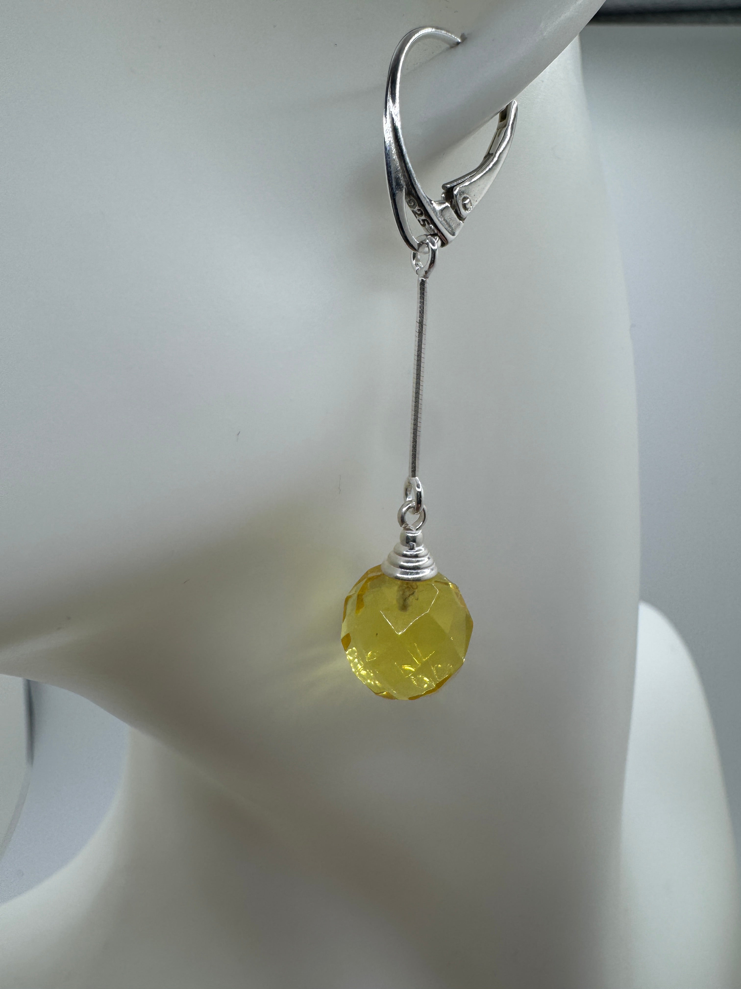 Handmade Lemon Baltic Amber Faceted Ball Drop Earrings – Sterling Silver Lever Back Dangle Jewelry from Lithuania