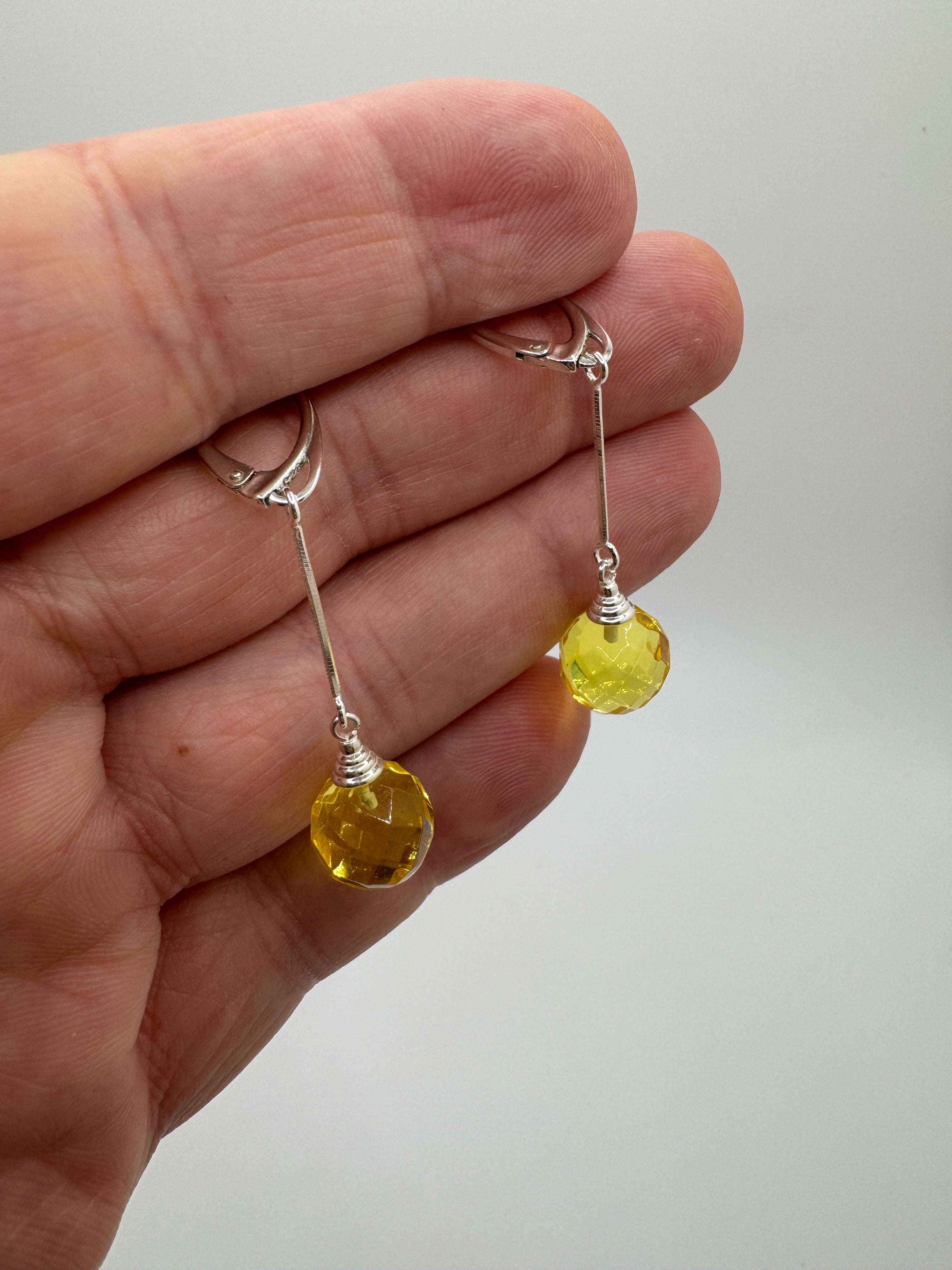 Handmade Lemon Baltic Amber Faceted Ball Drop Earrings – Sterling Silver Lever Back Dangle Jewelry from Lithuania