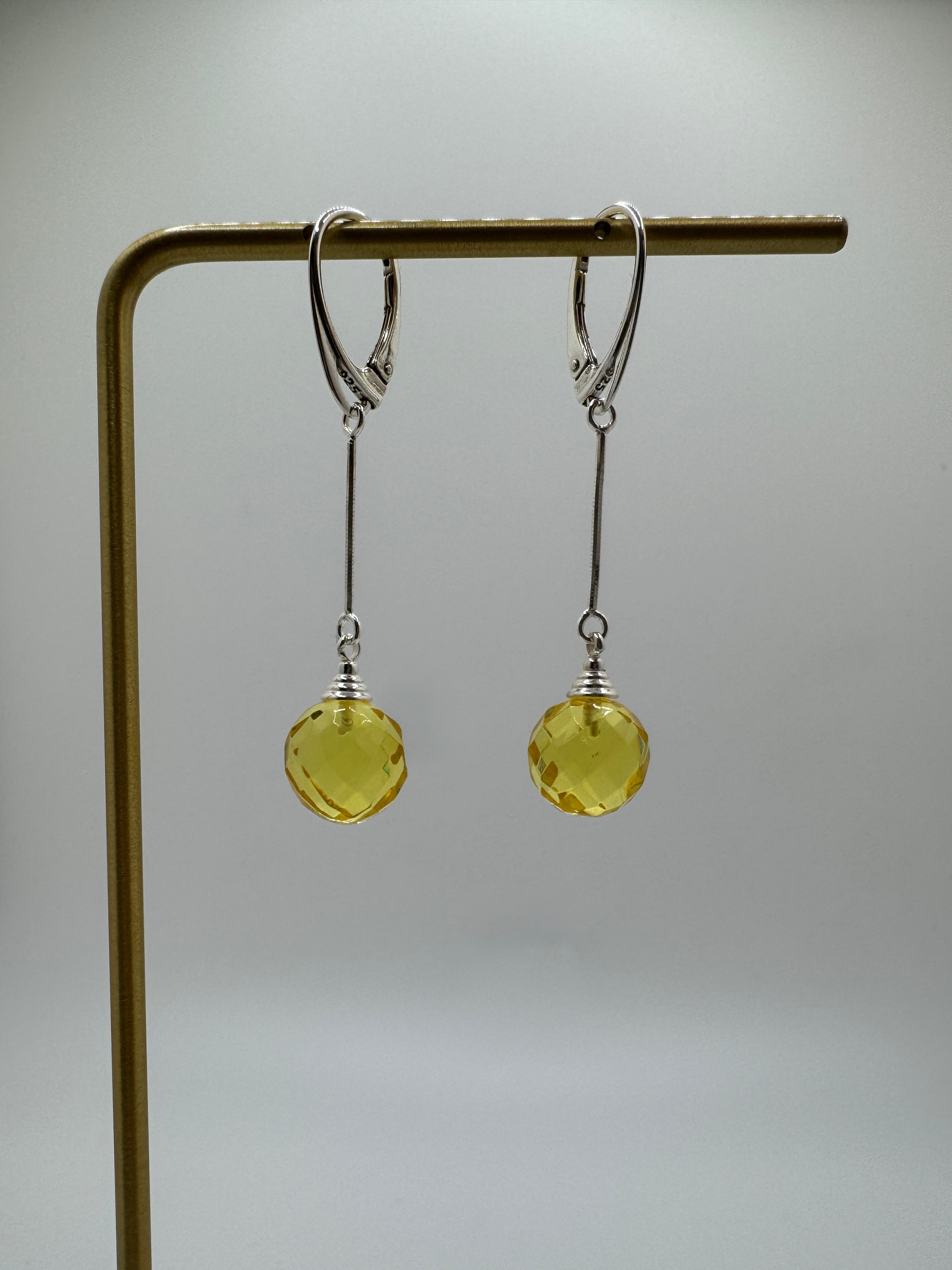 Handmade Lemon Baltic Amber Faceted Ball Drop Earrings – Sterling Silver Lever Back Dangle Jewelry from Lithuania