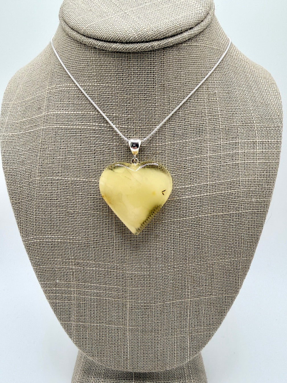 Handmade Lemon Baltic Amber Heart Pendant – Sterling Silver Snake Chain