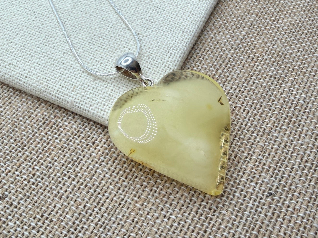 Handmade Lemon Baltic Amber Heart Pendant – Sterling Silver Snake Chain