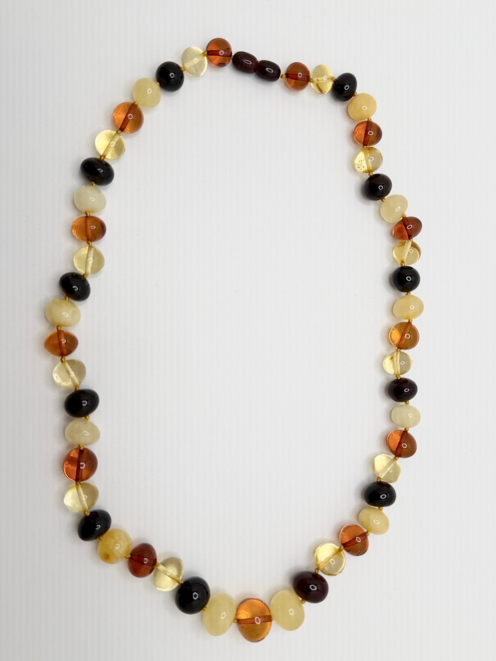 Handmade Lithuanian Multicolor Baroque Baltic Amber Bead Necklace • 20” Graduated Honey Lemon Cherry Butterscotch • Natural Knotted Strand