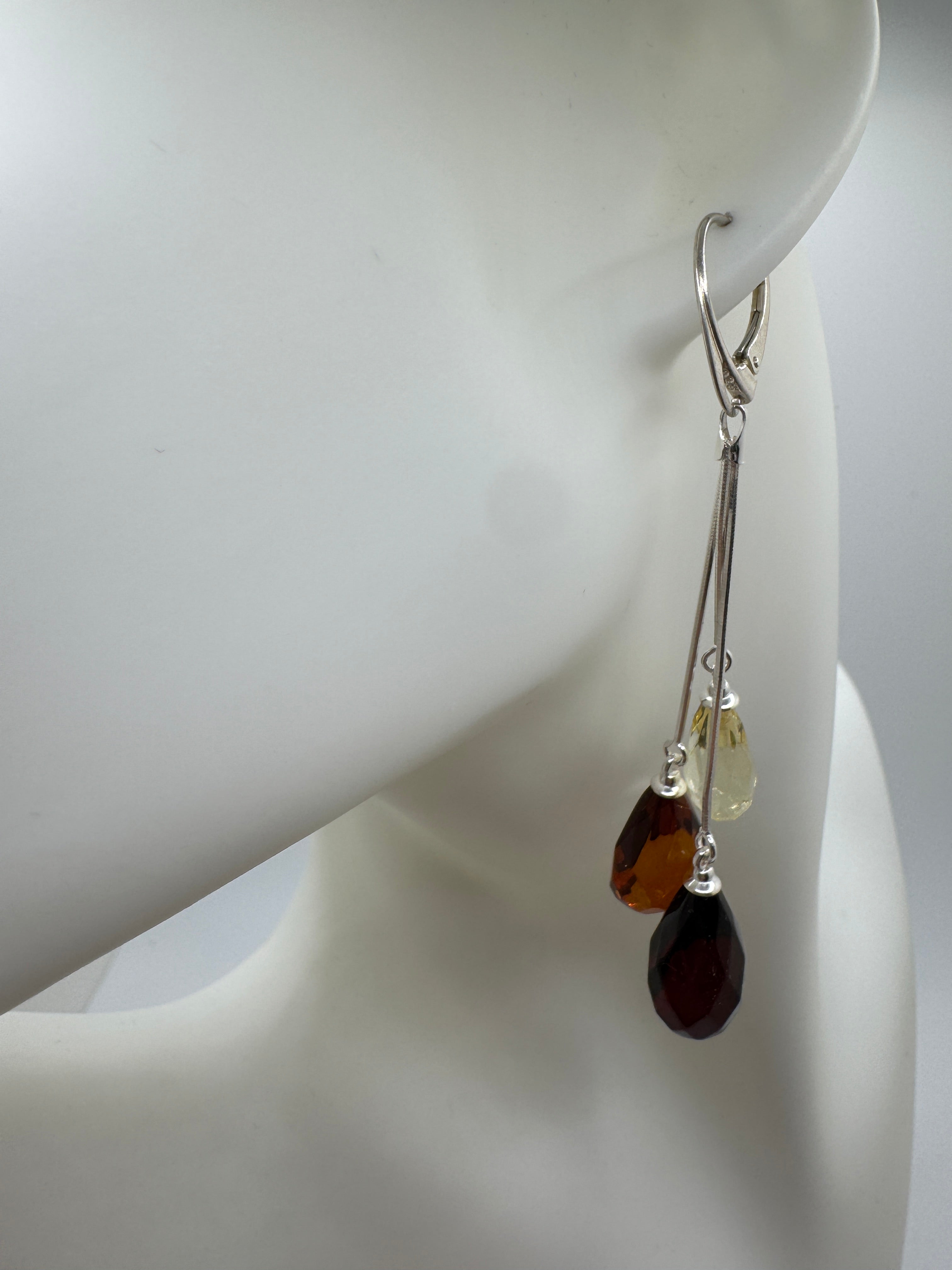 Handmade Multicolor Baltic Amber Ombre Drop Earrings – Sterling Silver Lever Back Dangle Jewelry from Lithuania