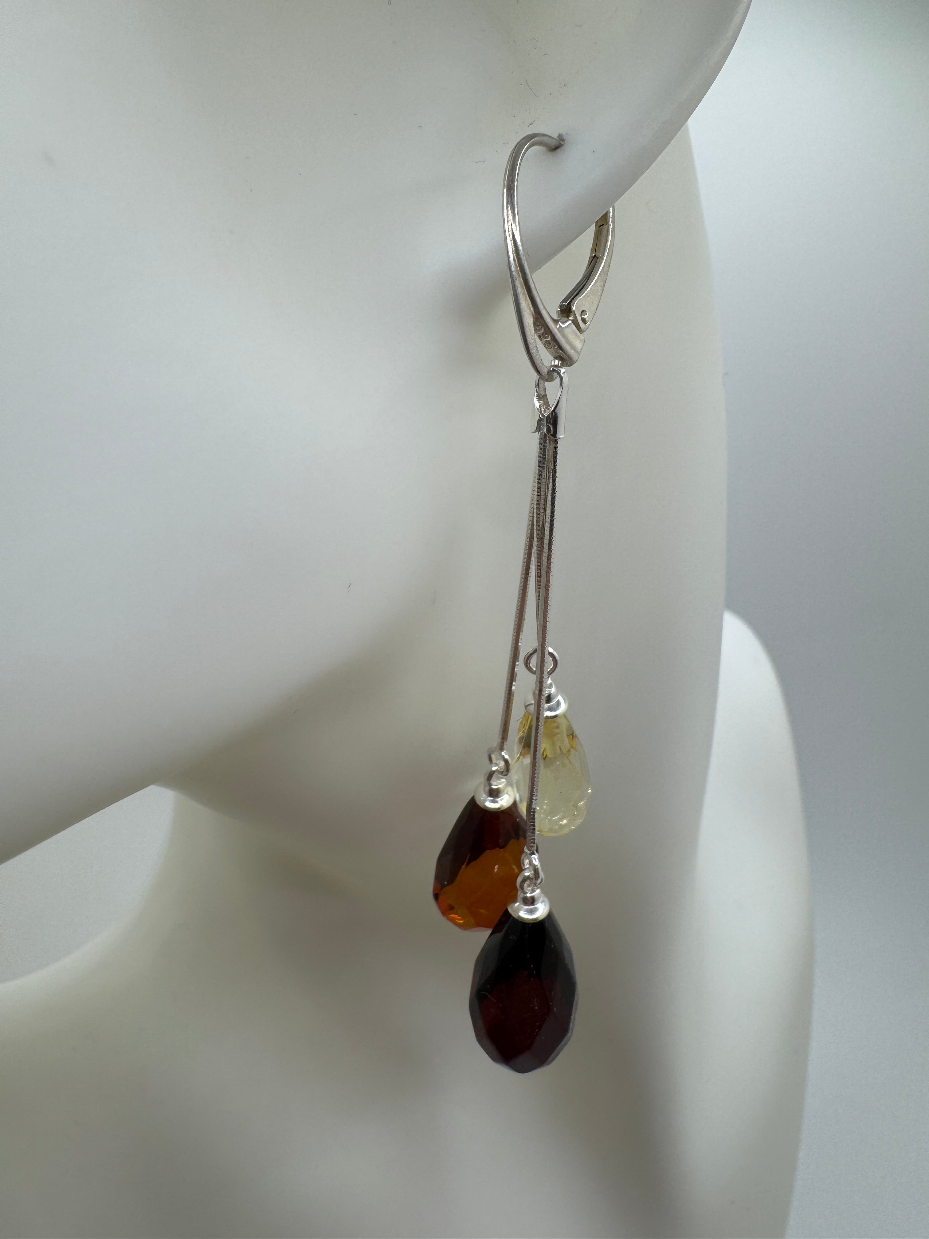 Handmade Multicolor Baltic Amber Ombre Drop Earrings – Sterling Silver Lever Back Dangle Jewelry from Lithuania