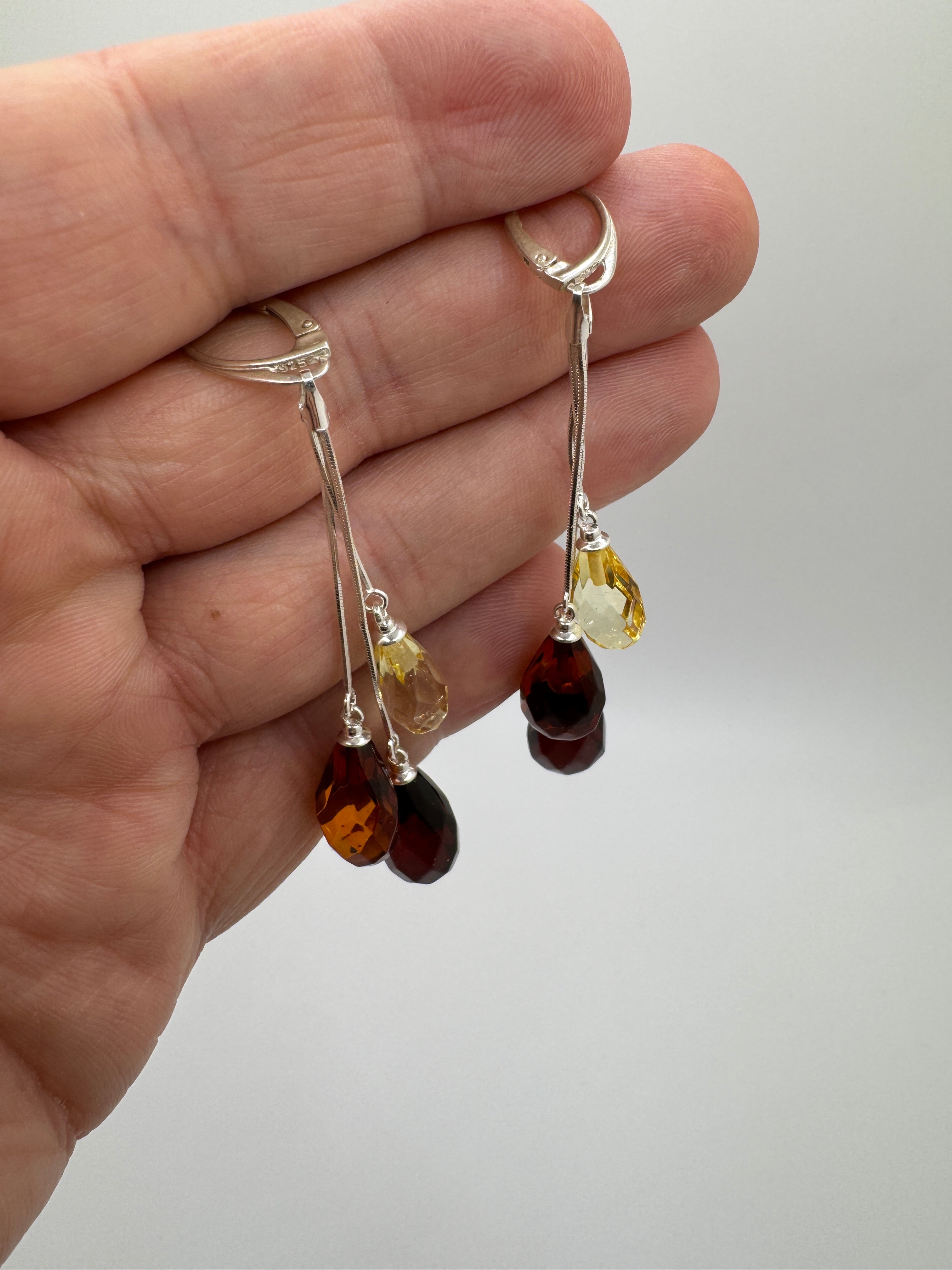 Handmade Multicolor Baltic Amber Ombre Drop Earrings – Sterling Silver Lever Back Dangle Jewelry from Lithuania