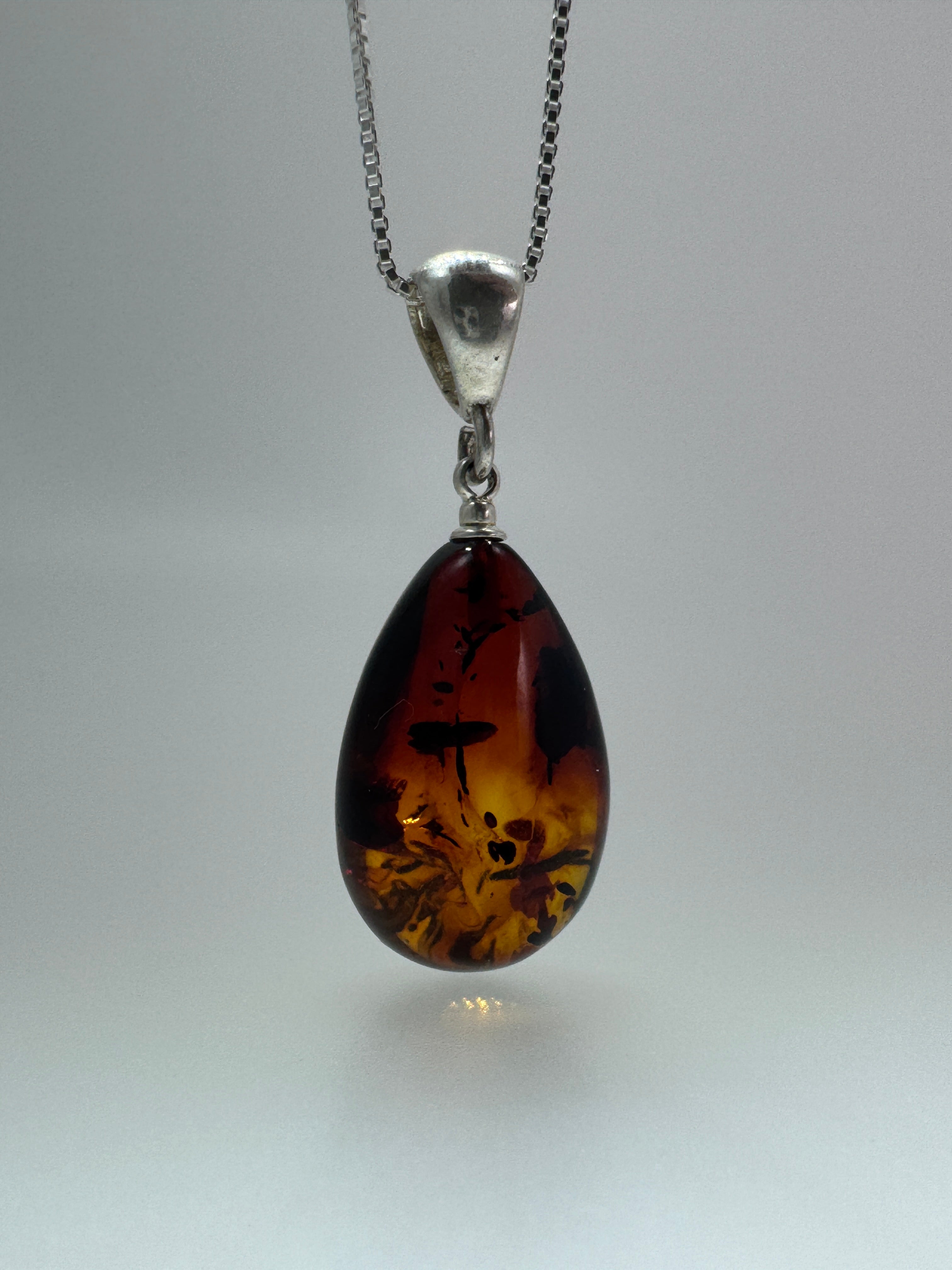 Handmade Ombré Honey to Cherry Baltic Amber Teardrop Pendant Necklace – Sterling Silver Bale & Chain Options