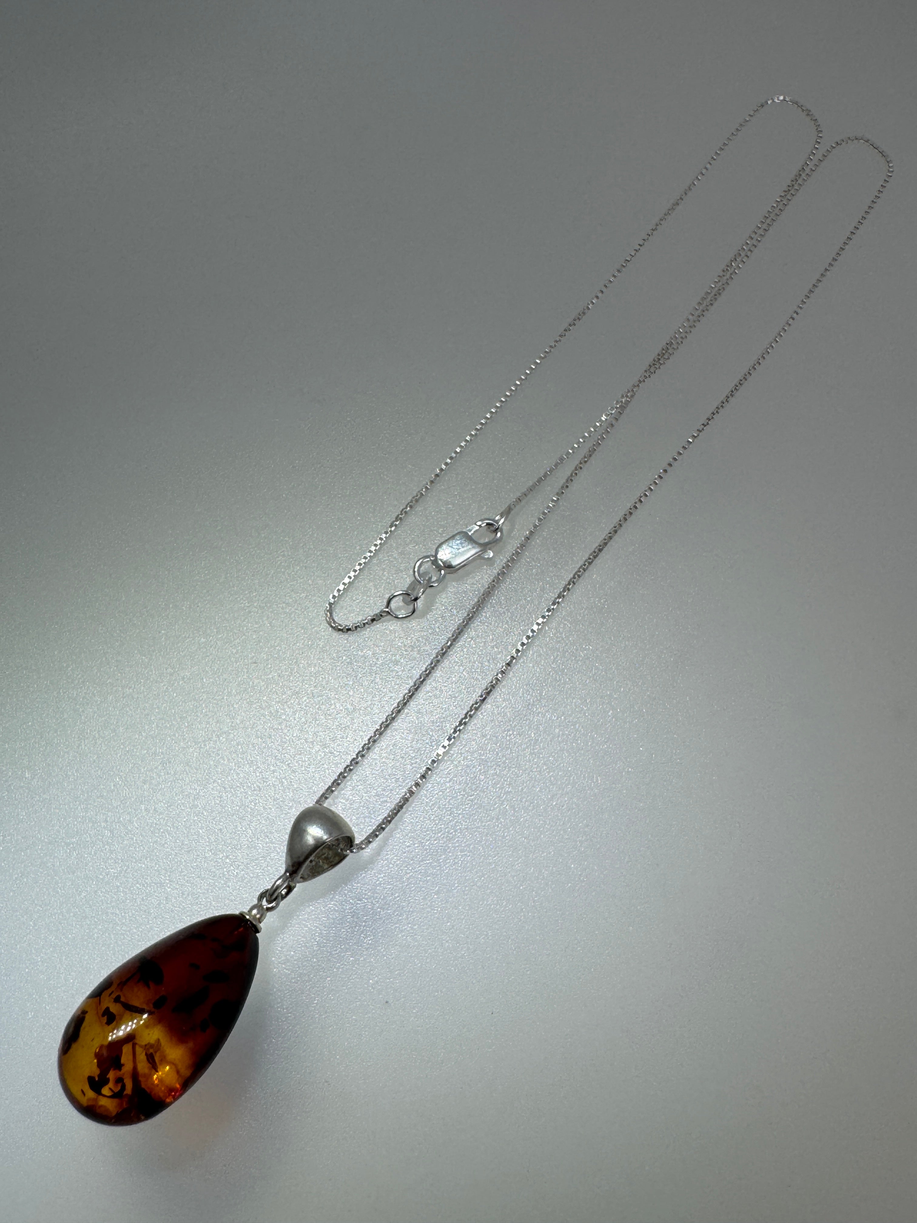 Handmade Ombré Honey to Cherry Baltic Amber Teardrop Pendant Necklace – Sterling Silver Bale & Chain Options
