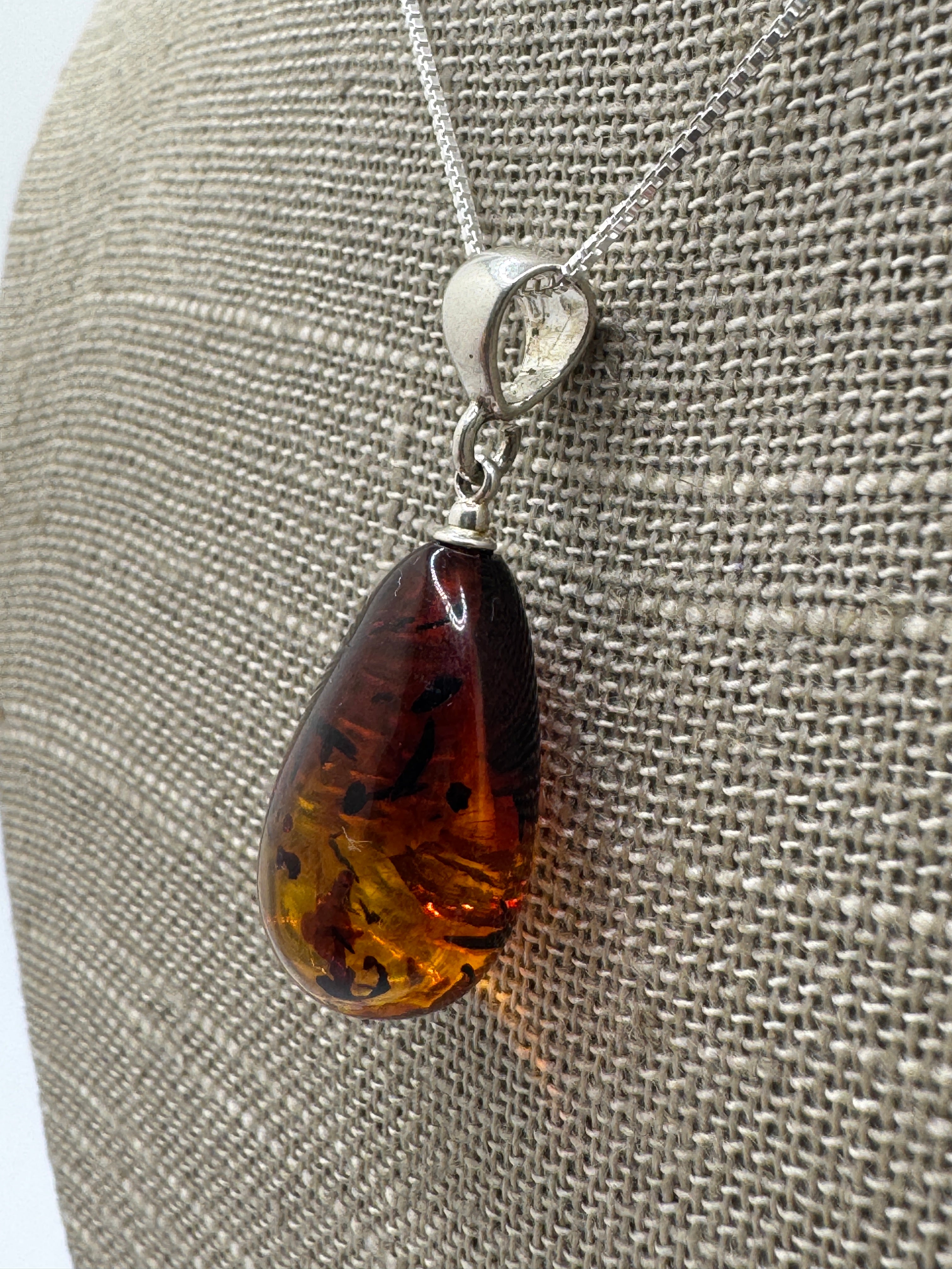 Handmade Ombré Honey to Cherry Baltic Amber Teardrop Pendant Necklace – Sterling Silver Bale & Chain Options