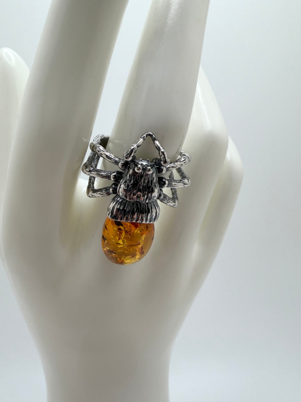 Handmade Oxidized Sterling Silver Baltic Amber Spider & Octopus Rings – Genuine Golden Amber Artisan Rings from Poland