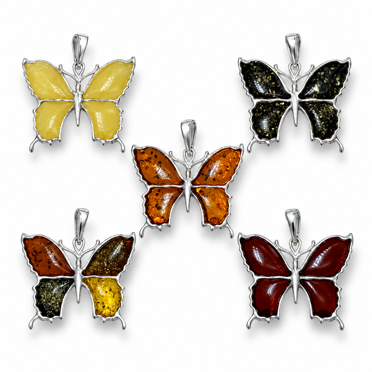 Handmade Sterling Silver Baltic Amber Butterfly Pendant Necklace