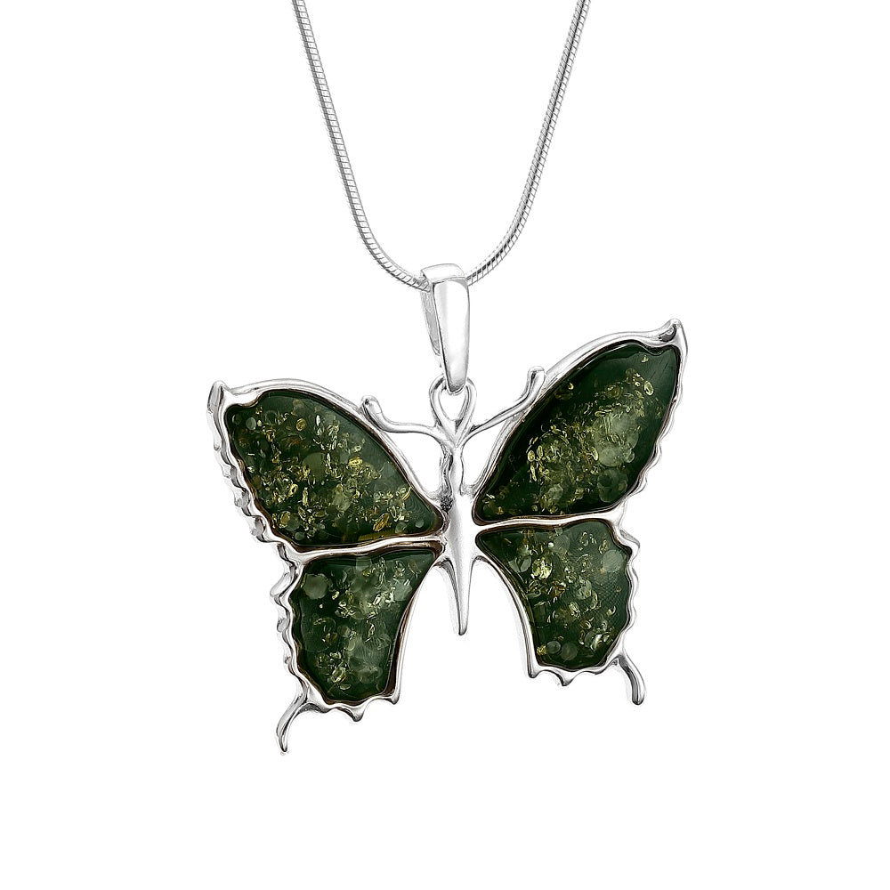 Handmade Sterling Silver Baltic Amber Butterfly Pendant Necklace