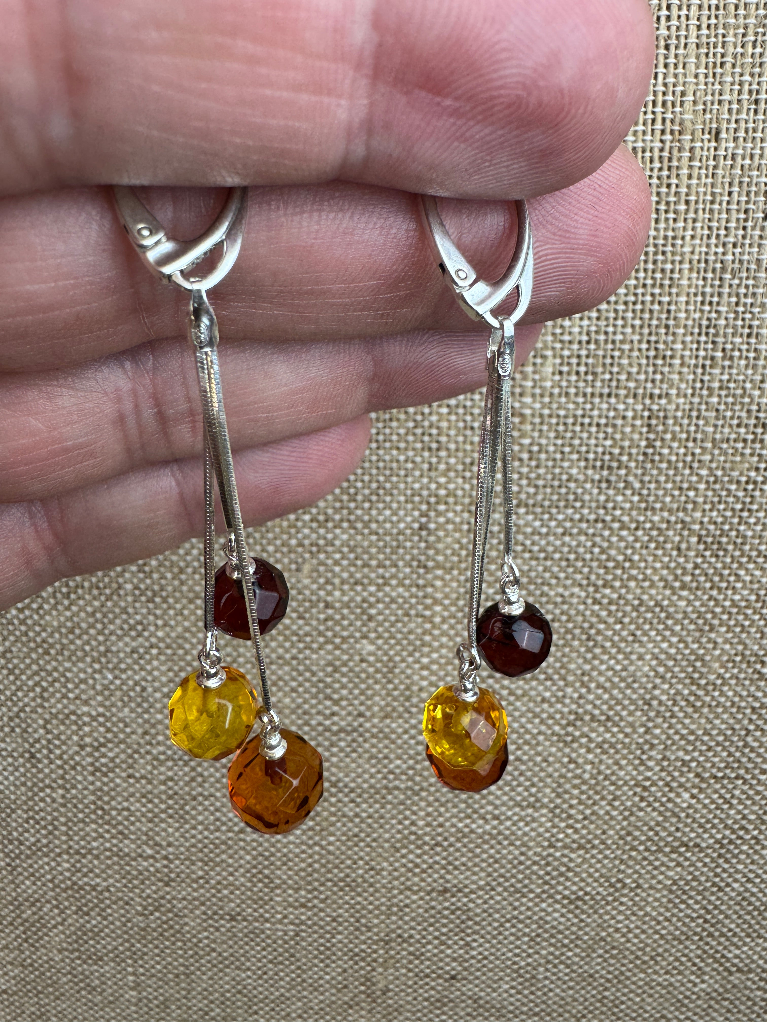 Handmade Sterling Silver Baltic Amber Drop Earrings