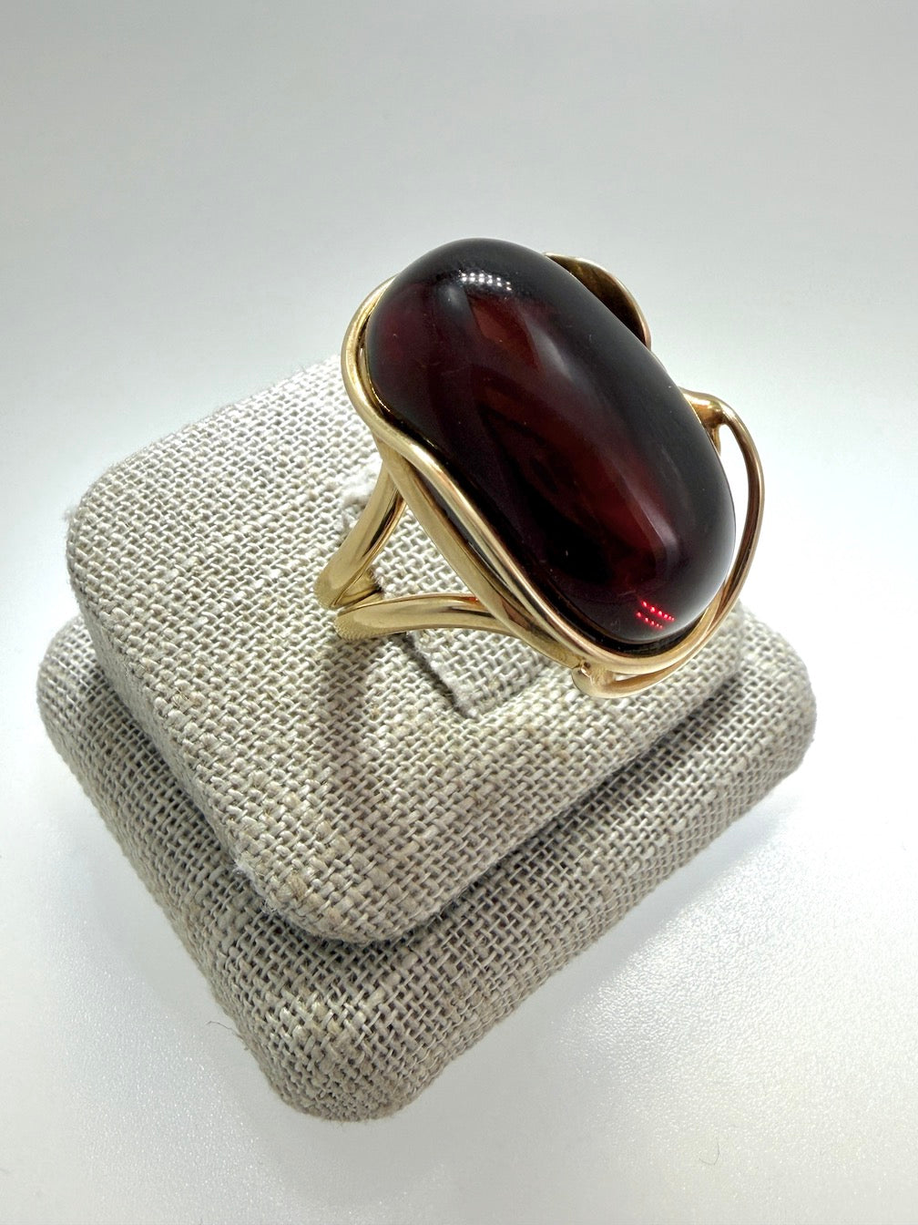 Handmade Sterling Silver Baltic Amber Ring Cherry Color Adjustable | Open Shank Ring Made in Poland | Genuine Amber Statement Ring