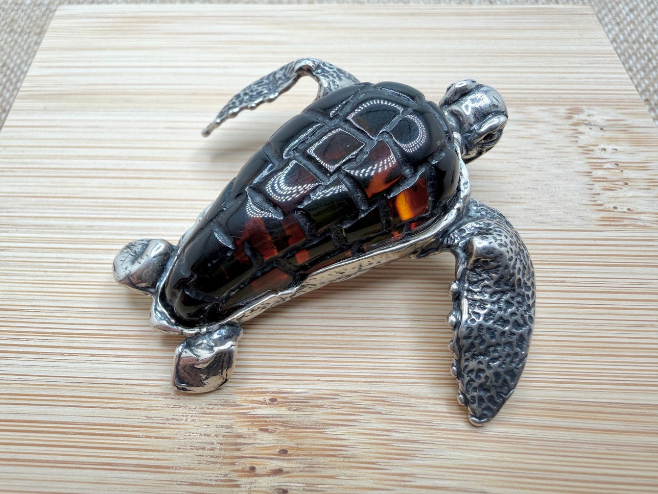Handmade Sterling Silver Baltic Amber Sea Turtle Pendant Necklace – One-of-a-Kind Artisan Jewelry