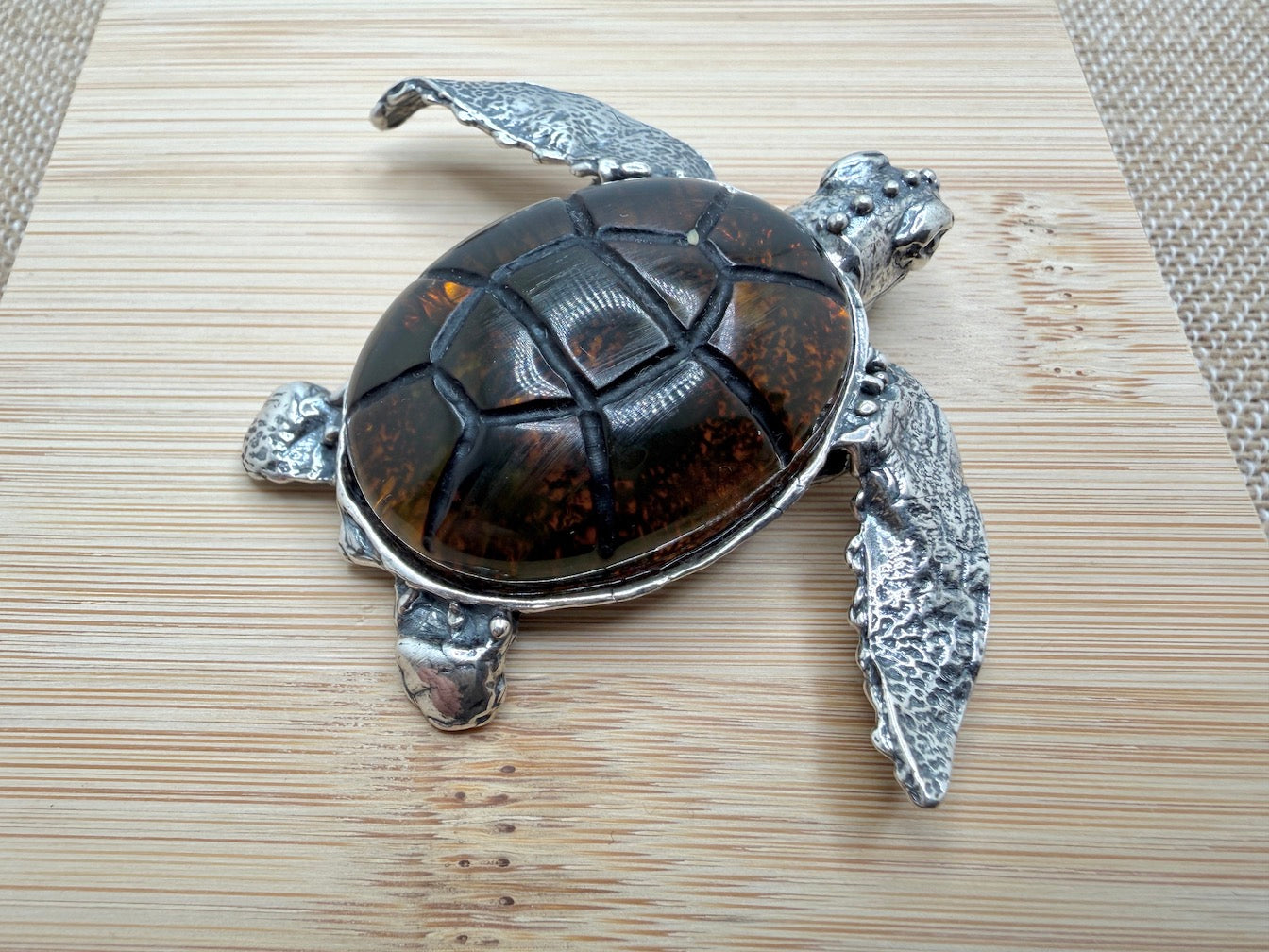 Handmade Sterling Silver Baltic Amber Sea Turtle Pendant Necklace – One-of-a-Kind Artisan Jewelry